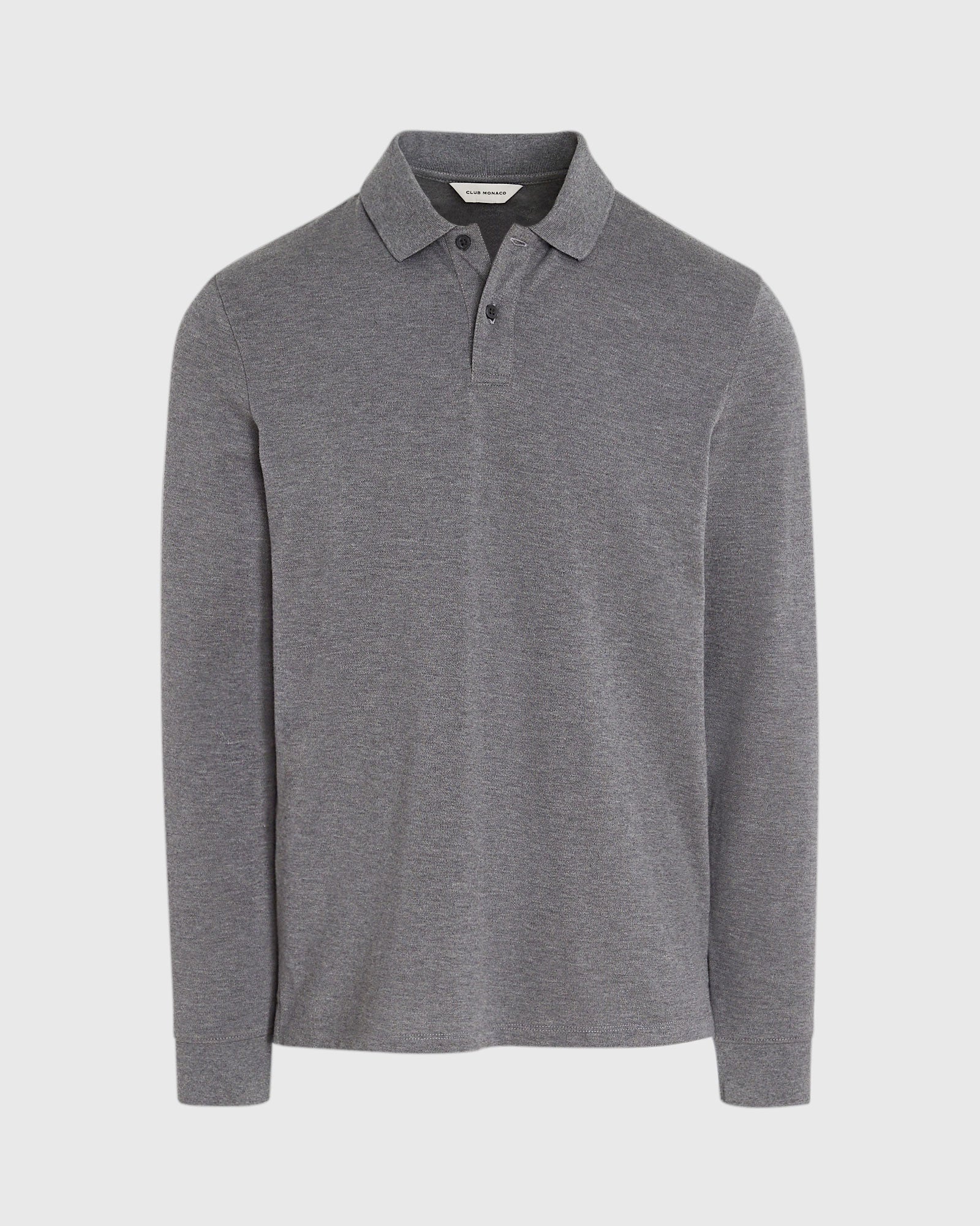 CLUB MONACO - Long-Sleeve Heathered Piqué Polo - Salt and Pepper Melange