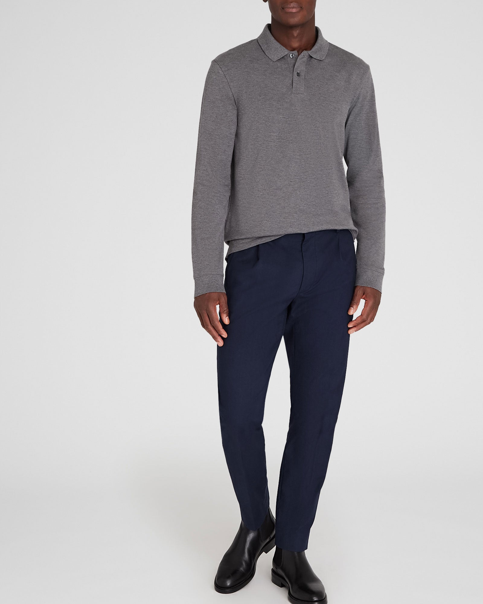CLUB MONACO - Long-Sleeve Heathered Piqué Polo - Salt and Pepper Melange