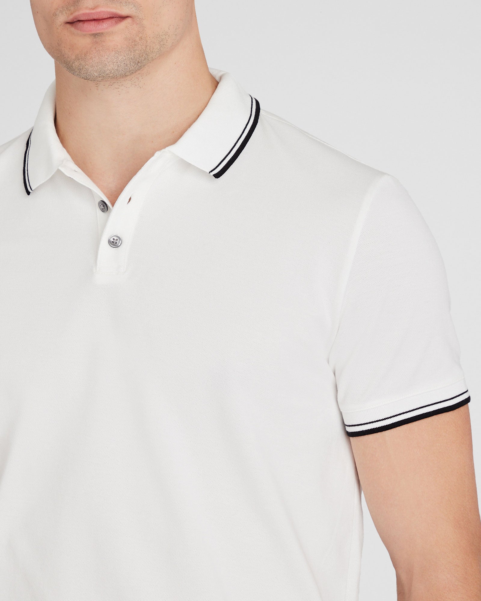 CLUB MONACO - Polo en coton à col bordé - Blanc De Blanc
