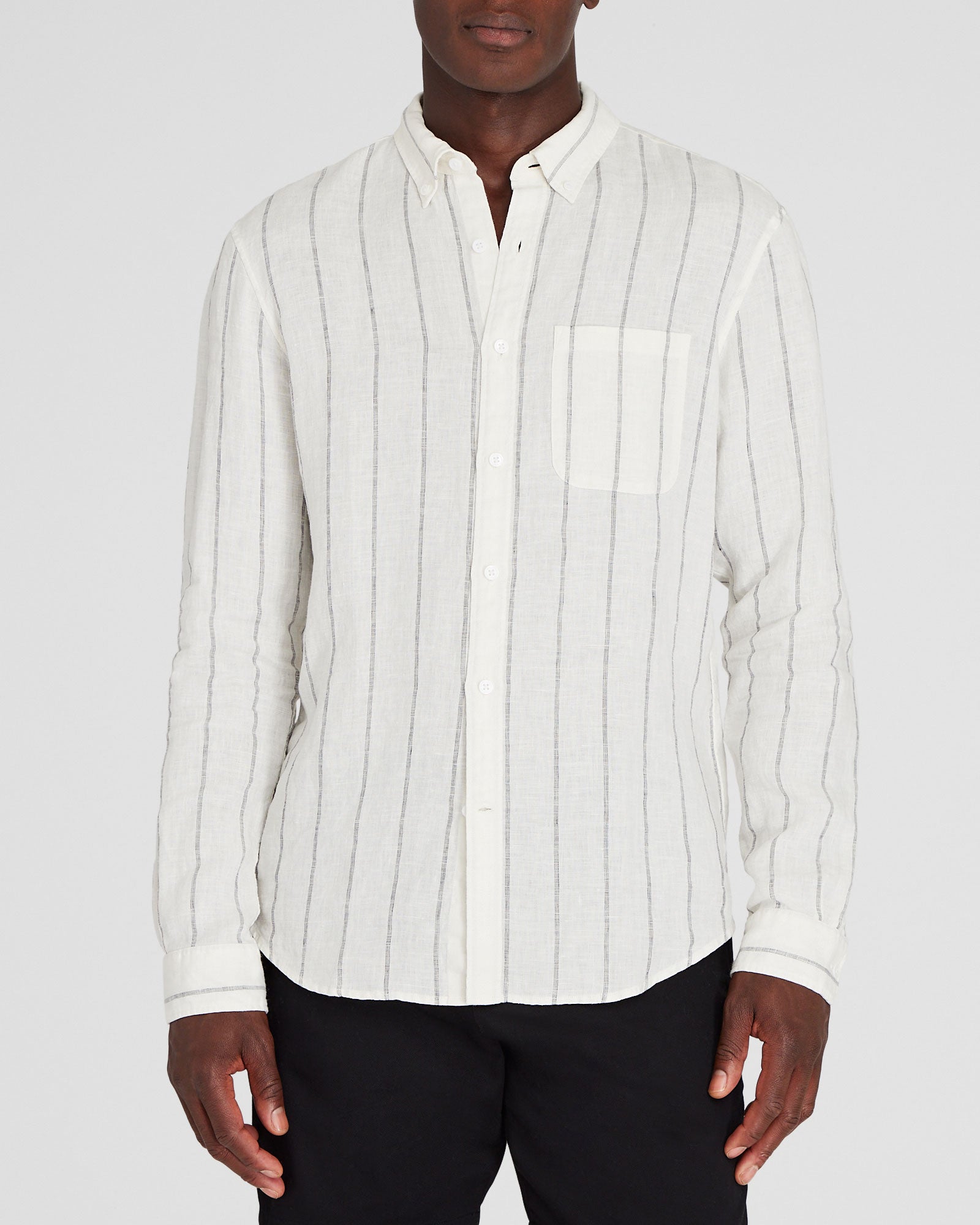 CLUB MONACO - Long-Sleeve Stripe Linen Shirt - White Grand Stripe