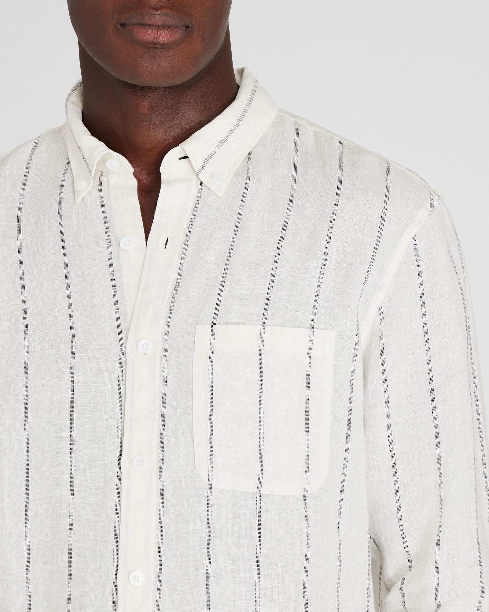 CLUB MONACO - Long-Sleeve Stripe Linen Shirt - White Grand Stripe