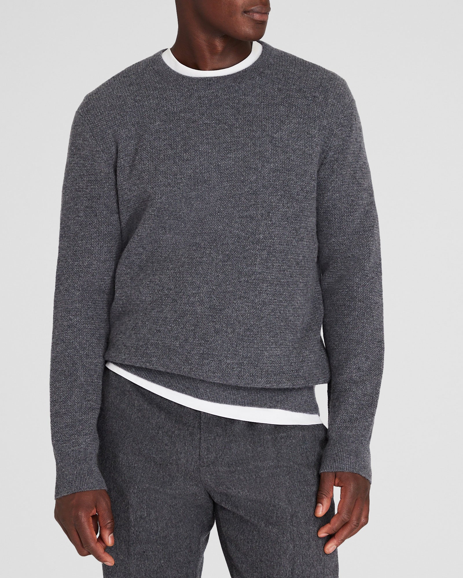 CLUB MONACO - Cashmere Refined Racking Crewneck - Medium Heather Grey
