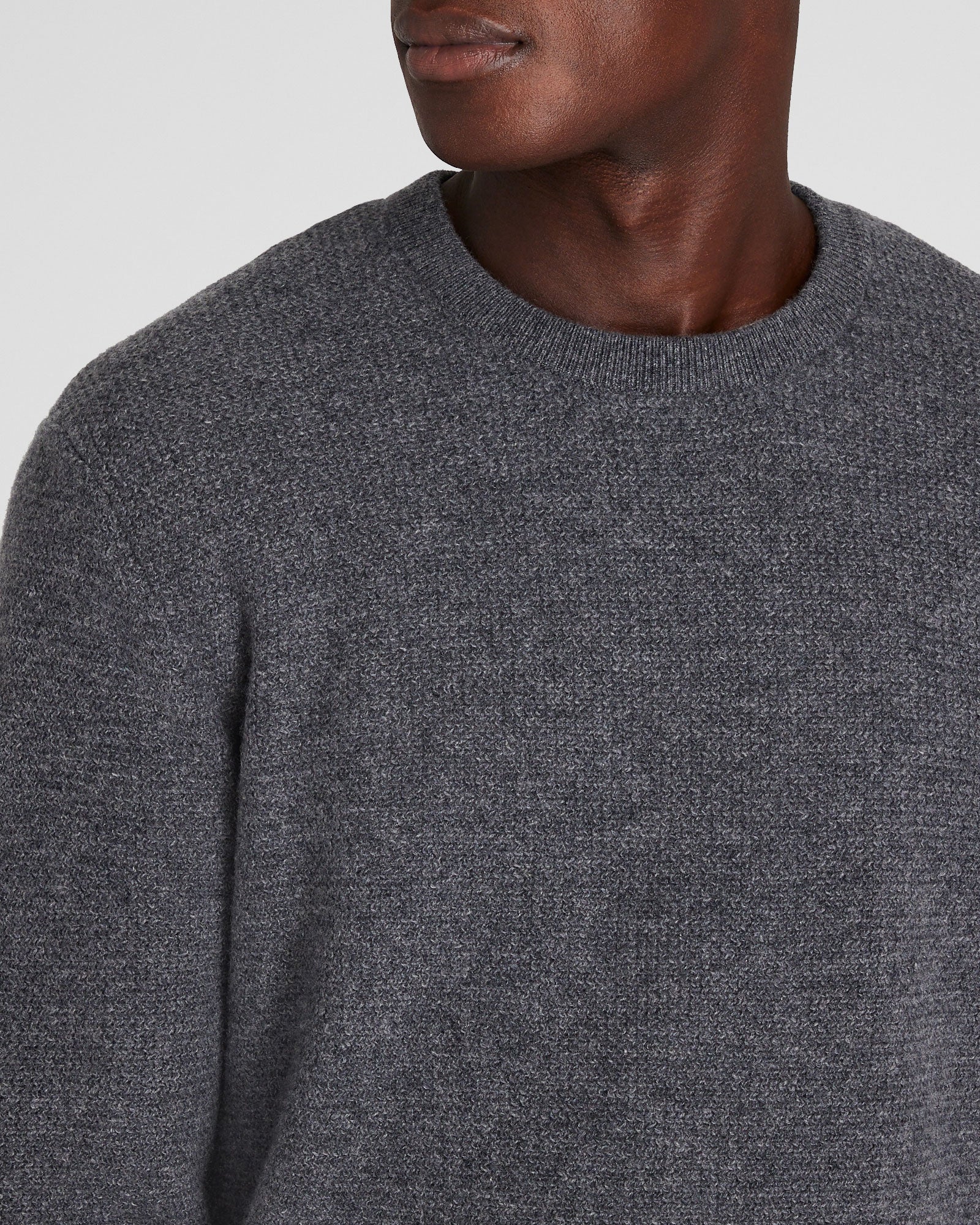CLUB MONACO - Cashmere Refined Racking Crewneck - Medium Heather Grey