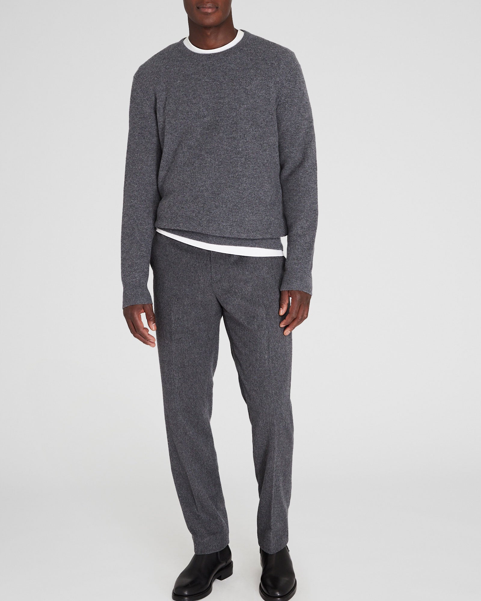 CLUB MONACO - Chandail ras du cou en cachemire - Gris Chiné Moyen