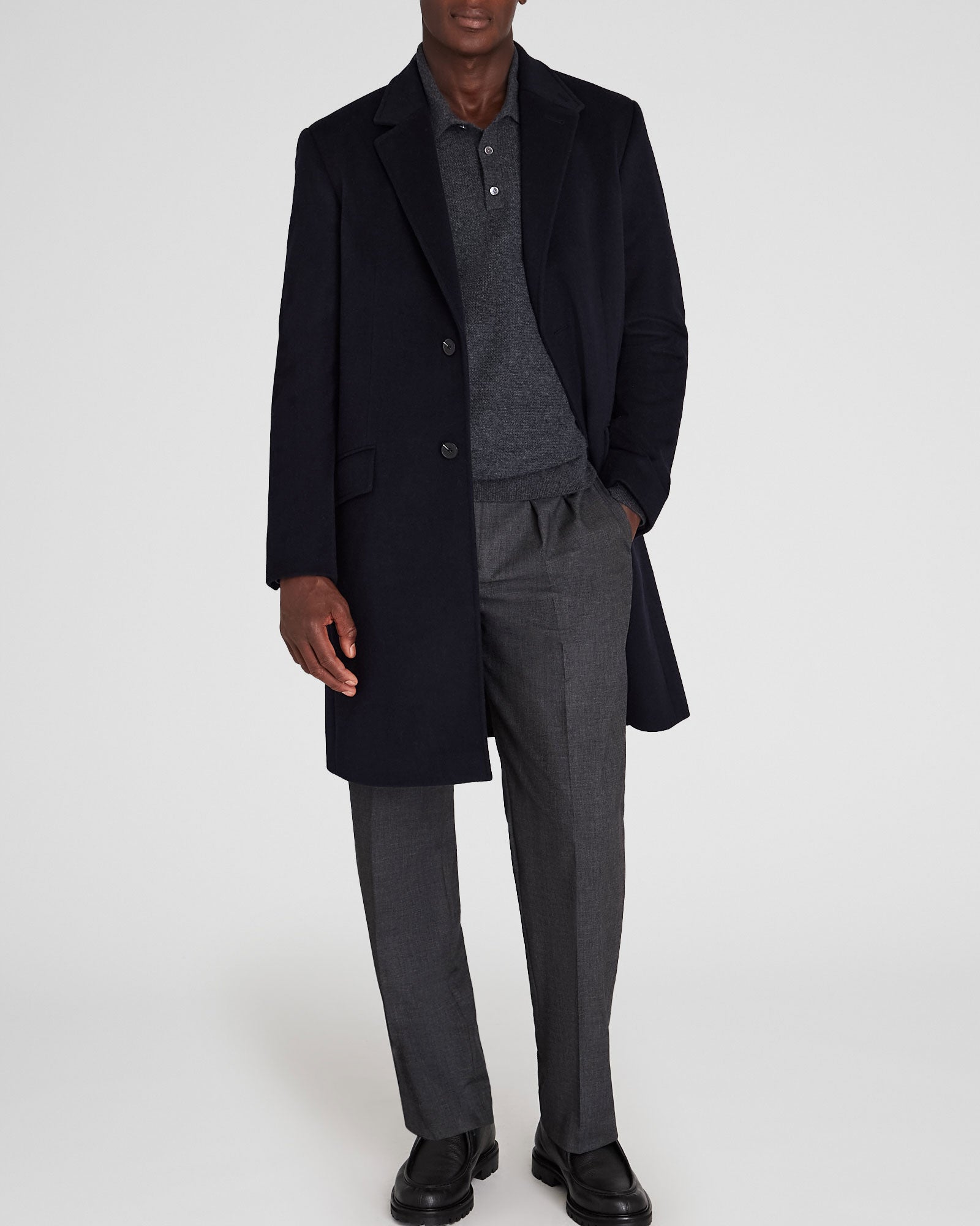 CLUB MONACO - Wool Blend Convertible-Lapel Coat - Navy Mix