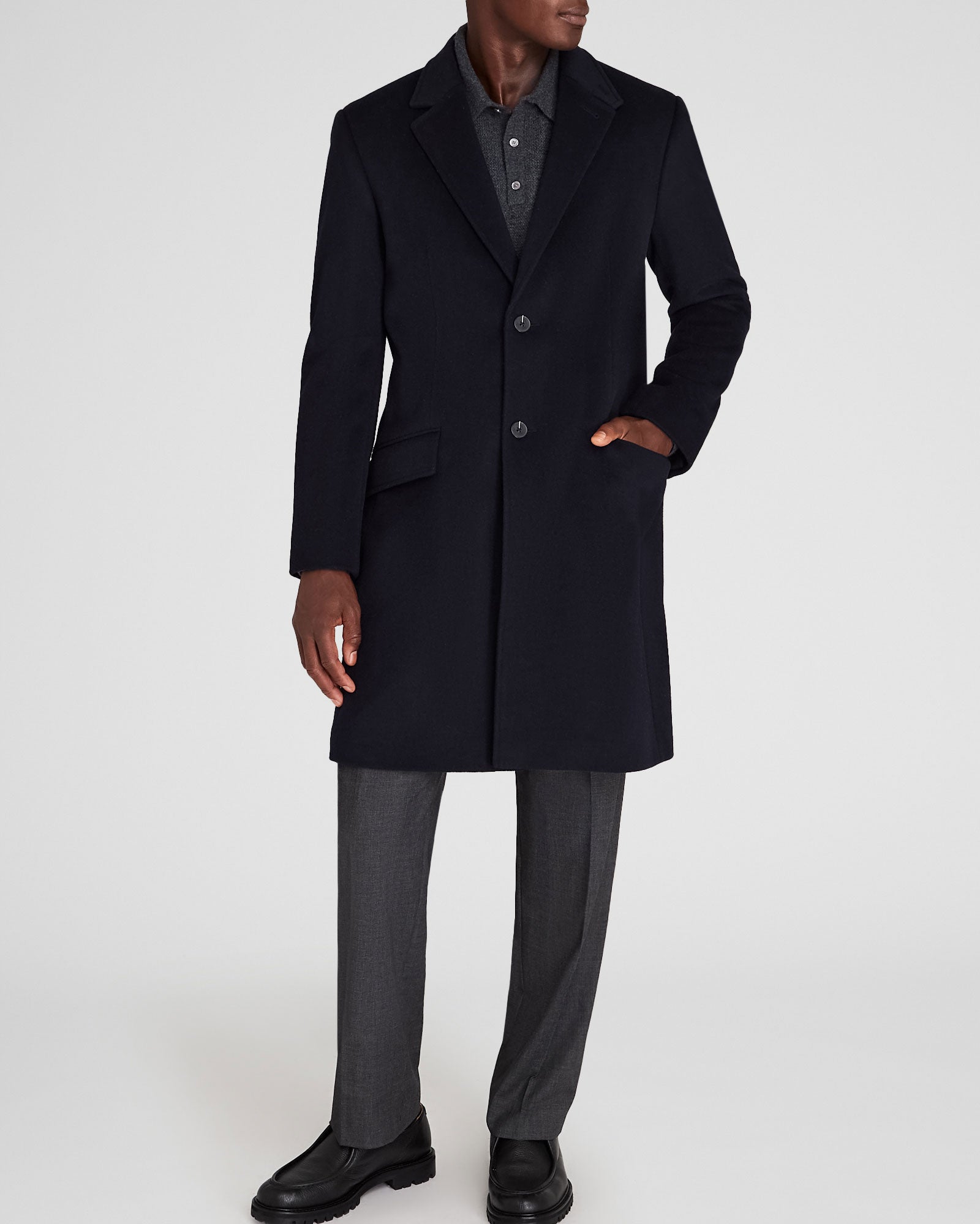 CLUB MONACO - Wool Blend Convertible-Lapel Coat - Navy Mix