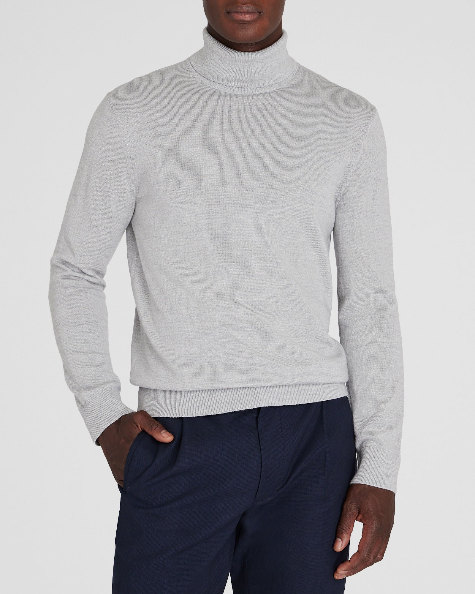 CLUB MONACO - Pull col roulé en laine mérinos - Gris Chiné Clair