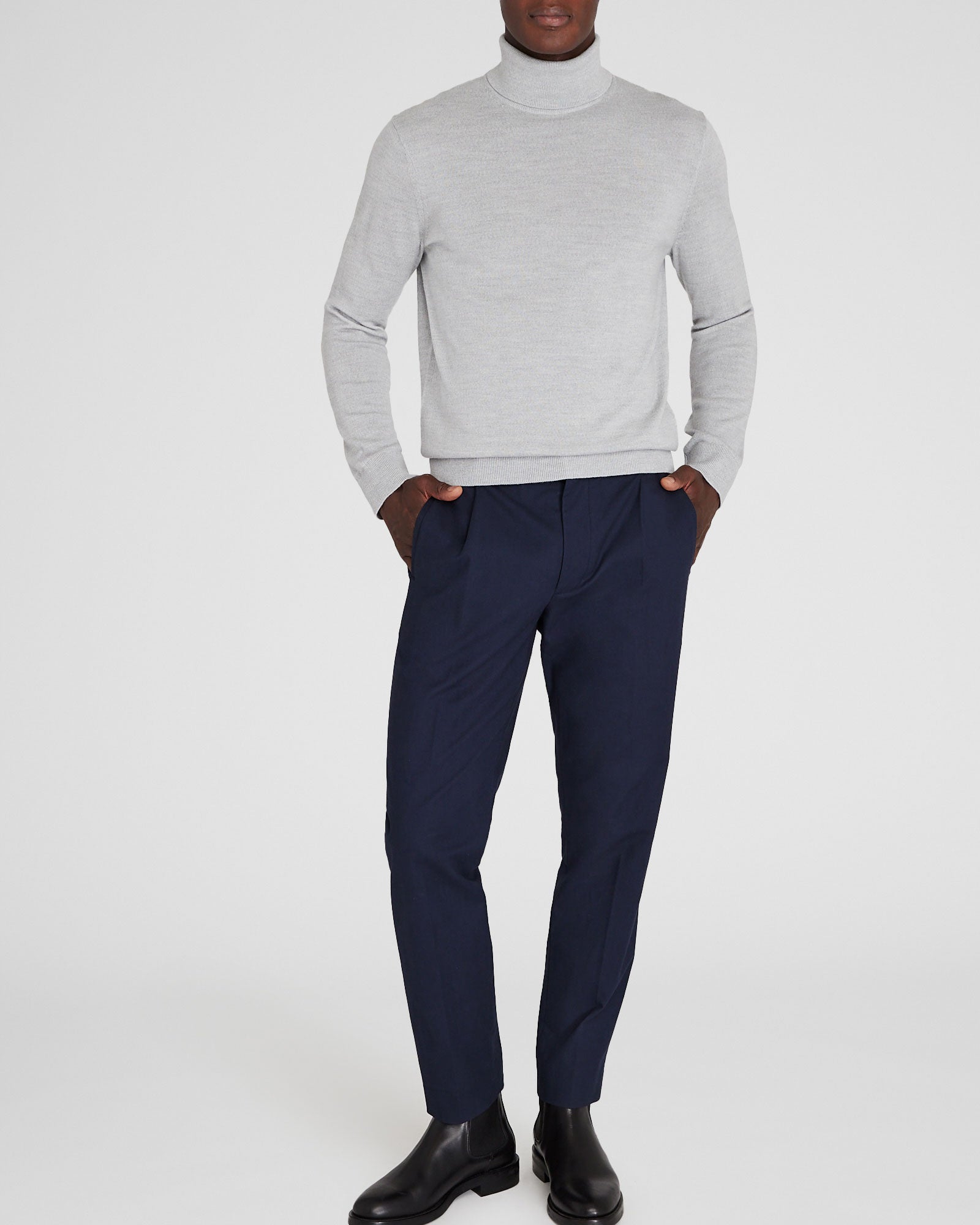 CLUB MONACO - Pull col roulé en laine mérinos - Gris Chiné Clair