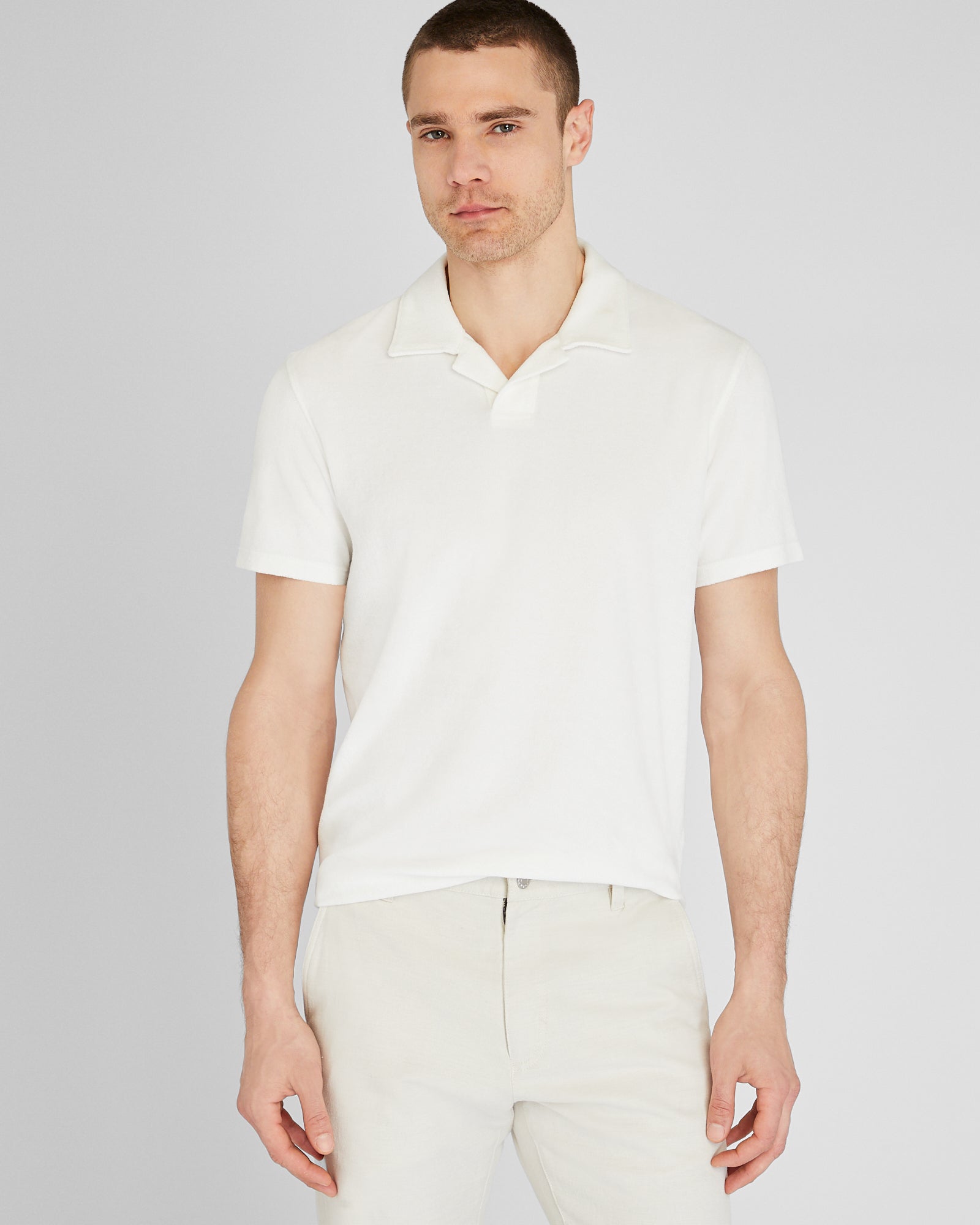 CLUB MONACO - Loop Terry Johnny Collar Polo - Blanc