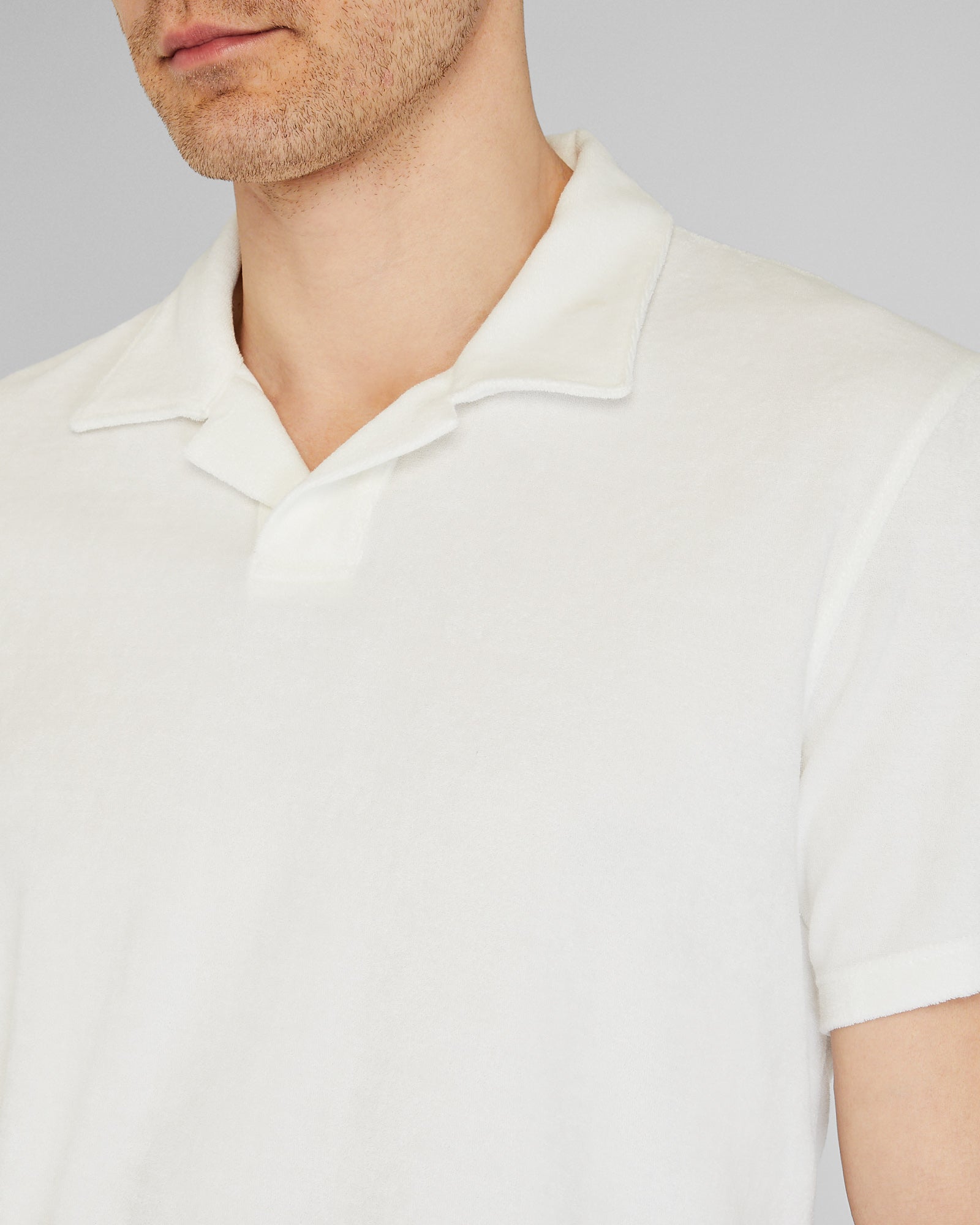 CLUB MONACO - Loop Terry Johnny Collar Polo - Blanc