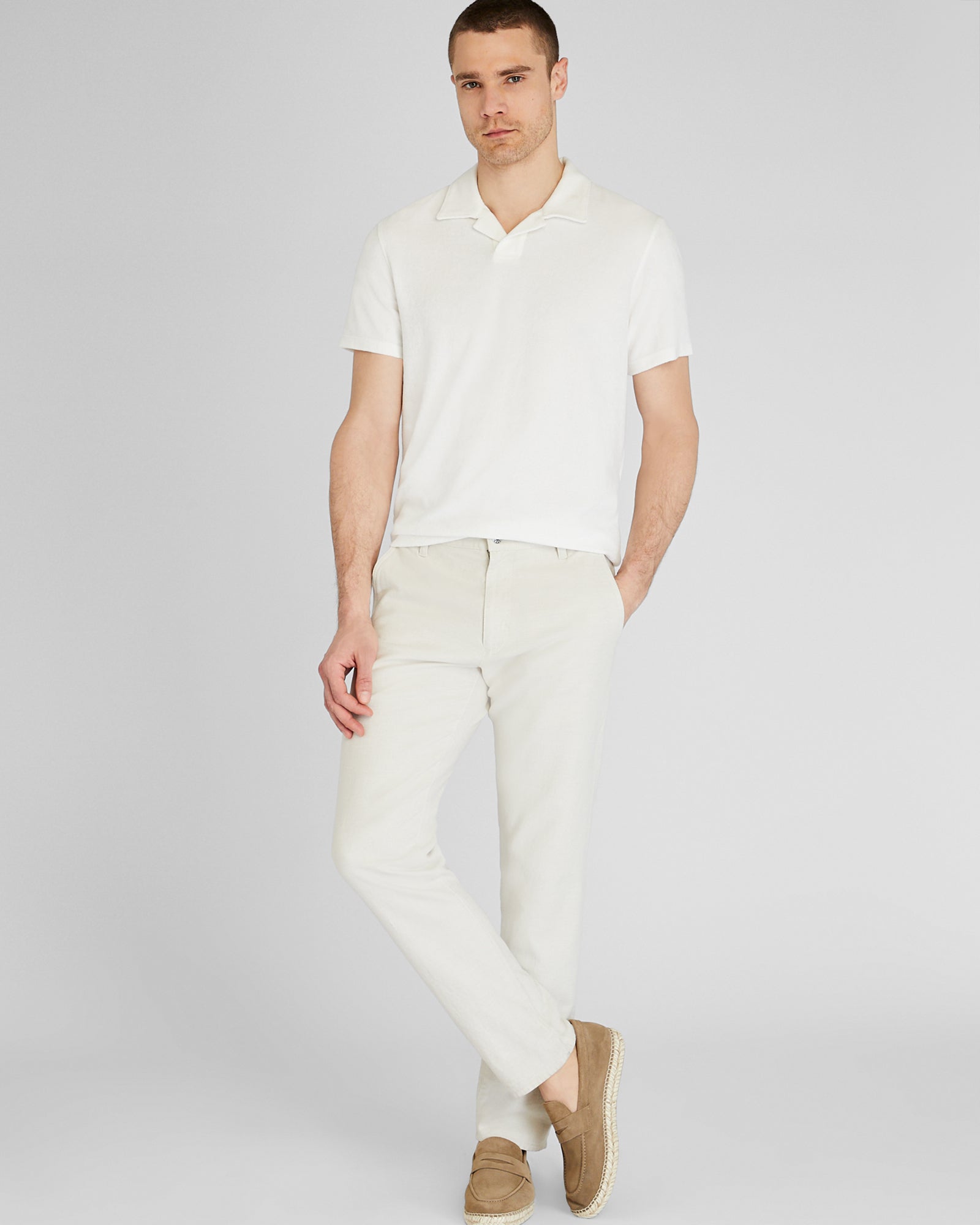 CLUB MONACO - Loop Terry Johnny Collar Polo - White