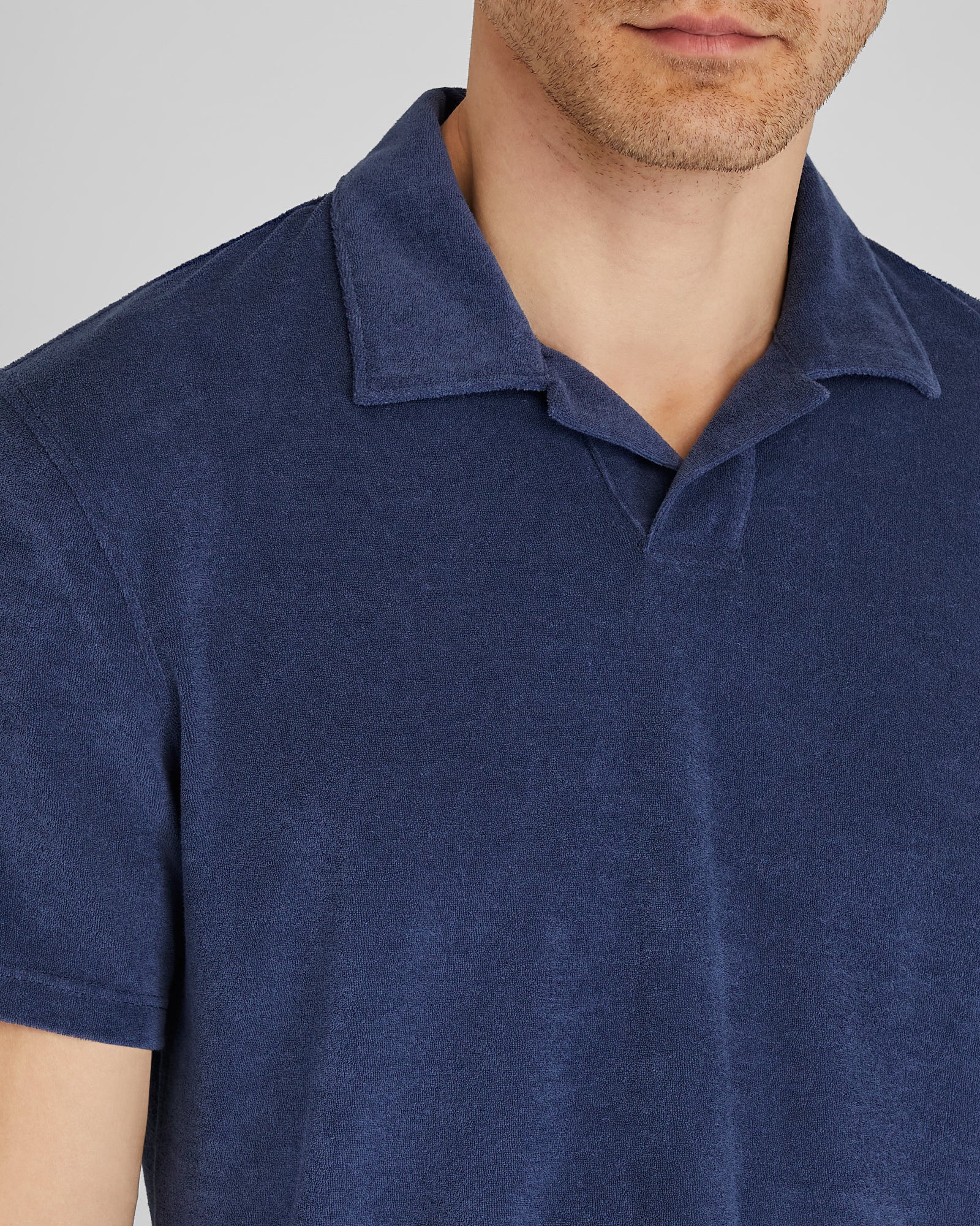 CLUB MONACO - Loop Terry Johnny Collar Polo - Bleu moyen