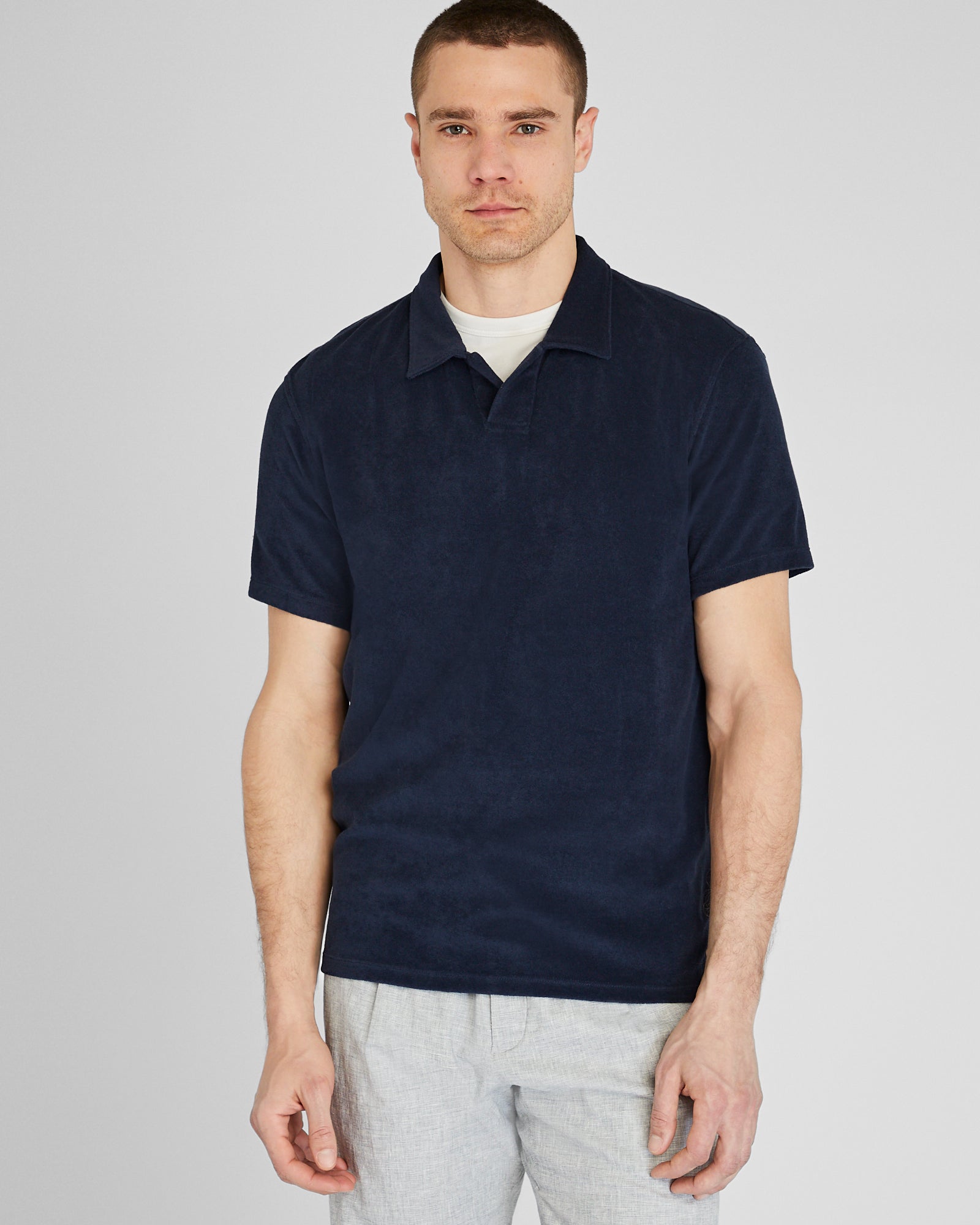 CLUB MONACO - Loop Terry Johnny Collar Polo - Bleu Marine