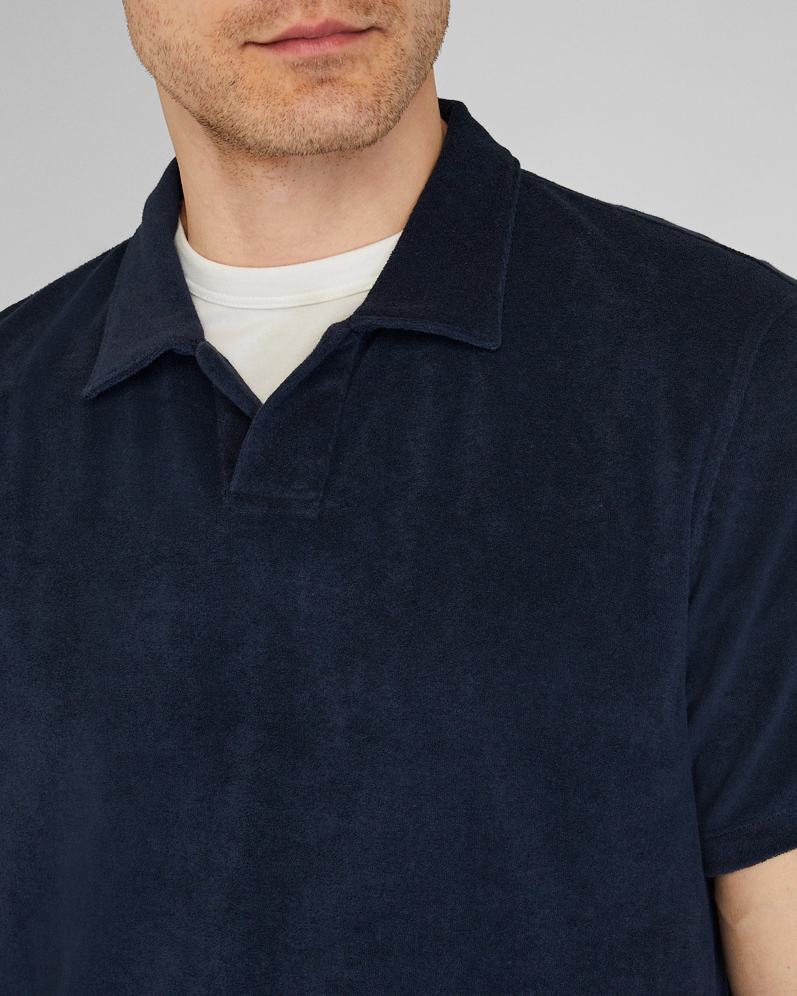 CLUB MONACO - Loop Terry Johnny Collar Polo - Bleu Marine