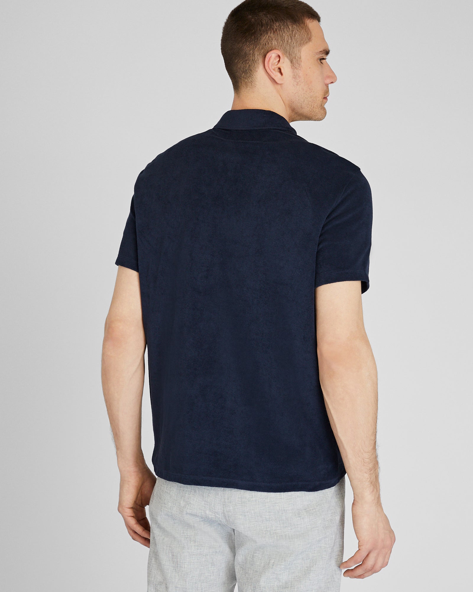 CLUB MONACO - Loop Terry Johnny Collar Polo - Bleu Marine