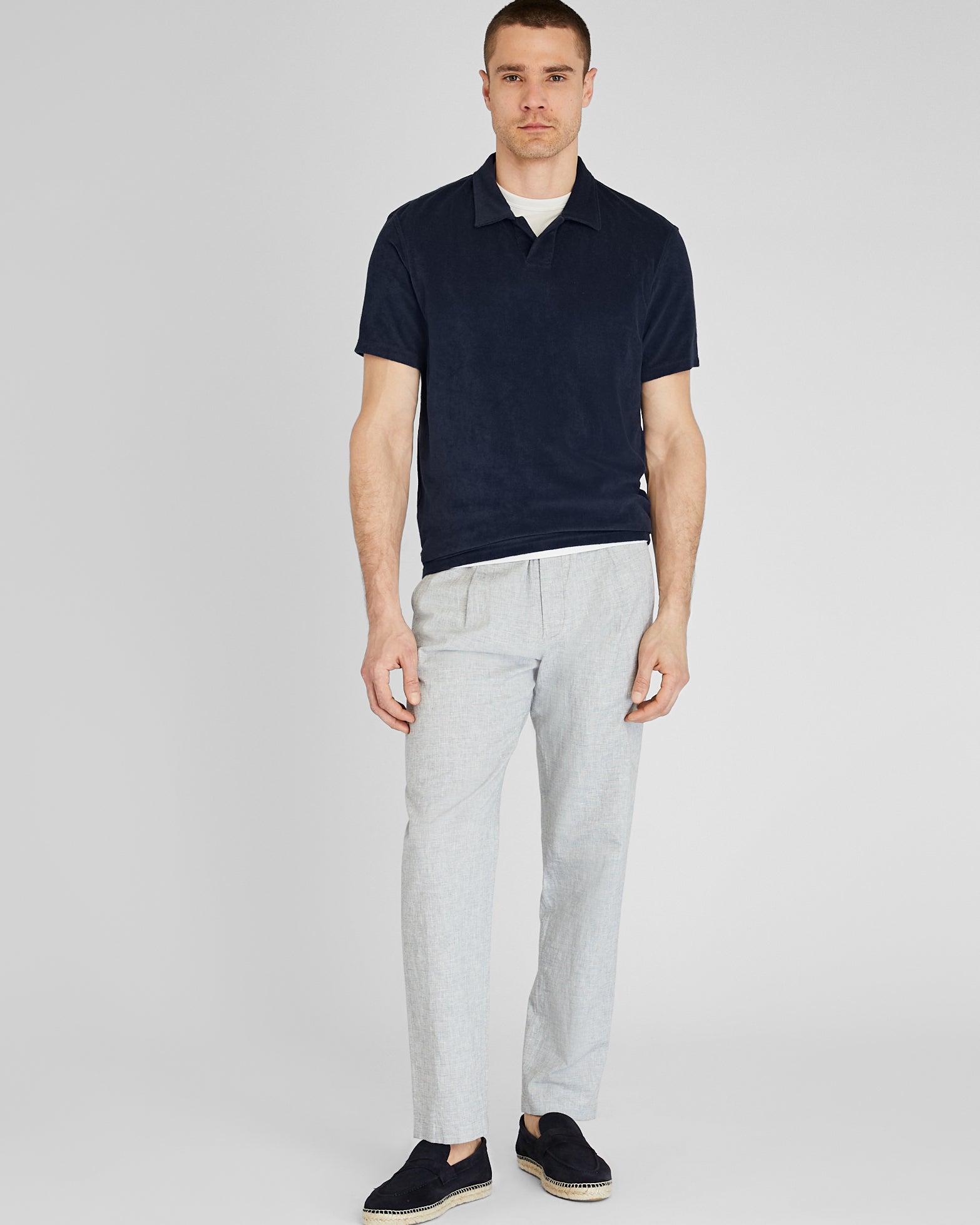 CLUB MONACO - Loop Terry Johnny Collar Polo - Bleu Marine