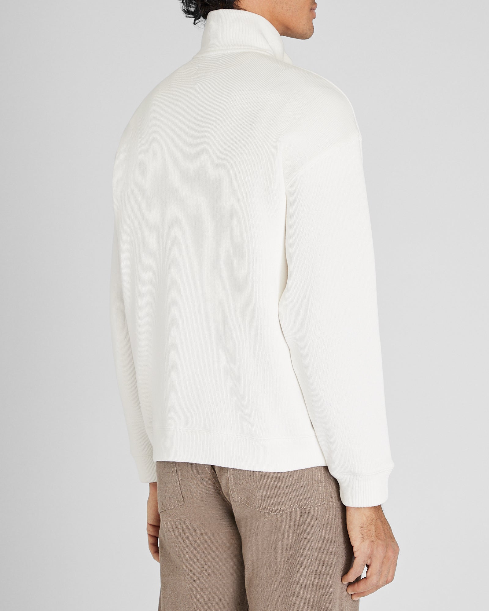CLUB MONACO - Pull en tricot côtelé avec fermeture éclair quart de tour - Blanc Cassé