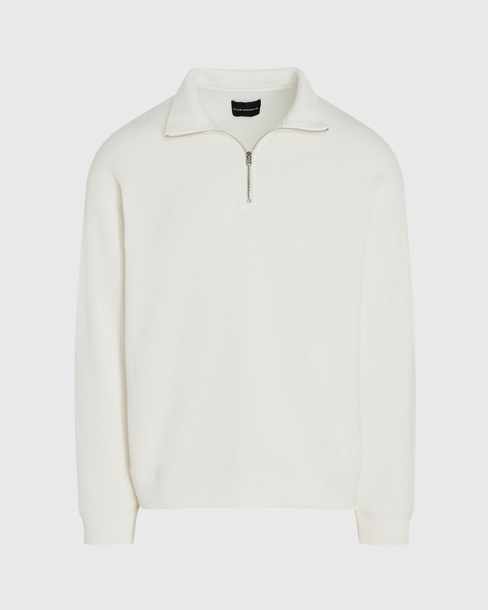 CLUB MONACO - Pull en tricot côtelé avec fermeture éclair quart de tour - Blanc Cassé