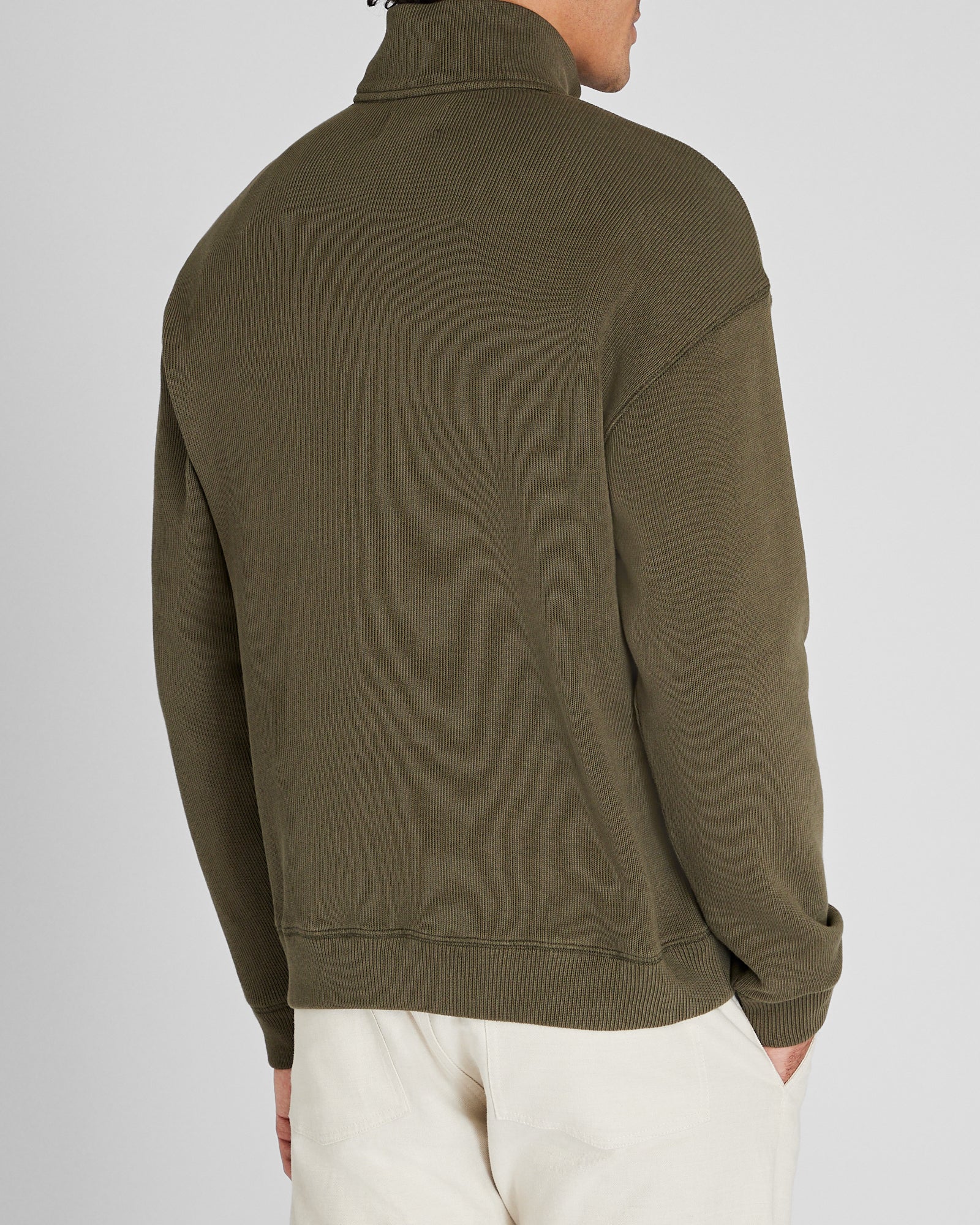 CLUB MONACO - Pull en tricot côtelé avec fermeture éclair quart de tour - Olive