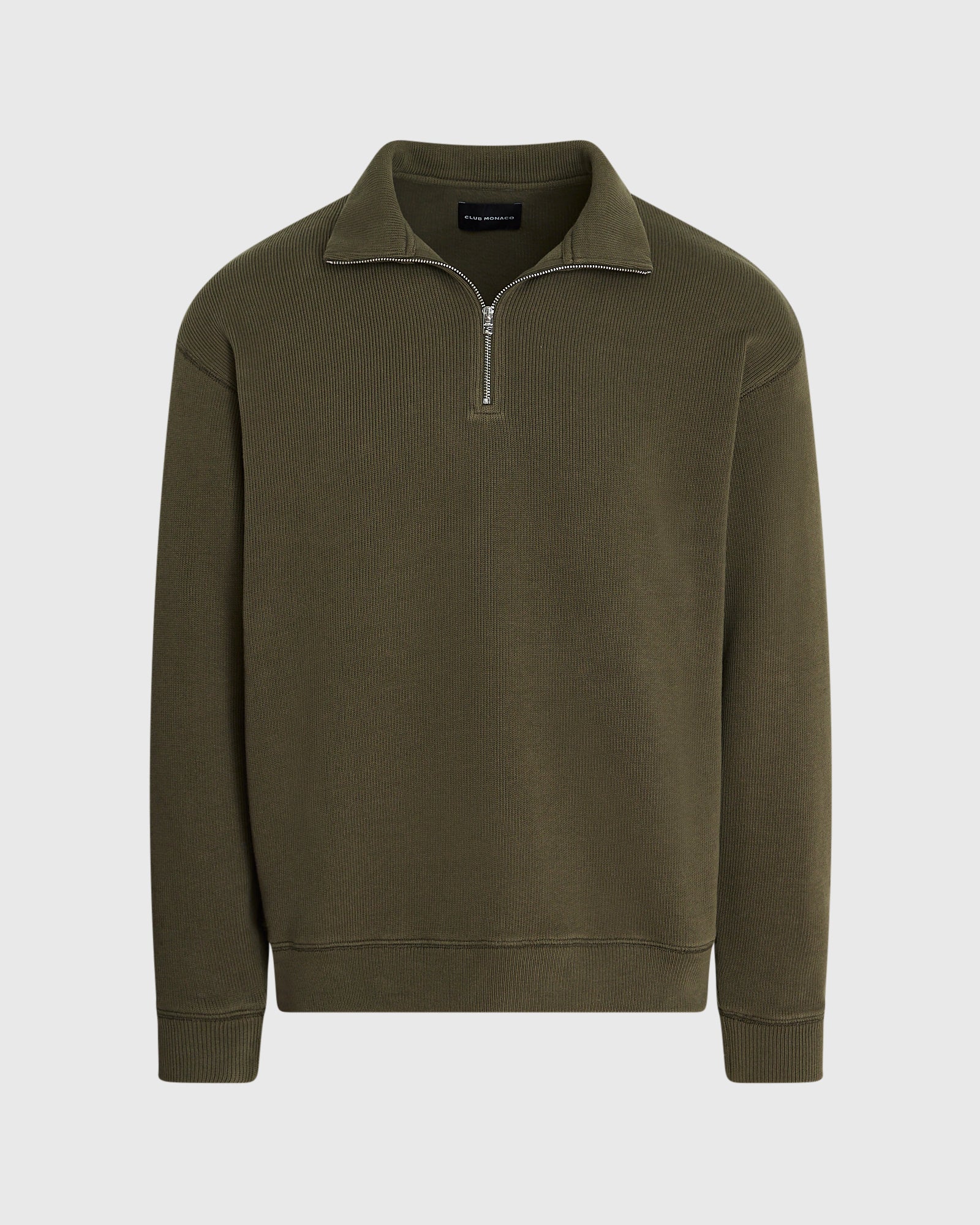 CLUB MONACO - Pull en tricot côtelé avec fermeture éclair quart de tour - Olive