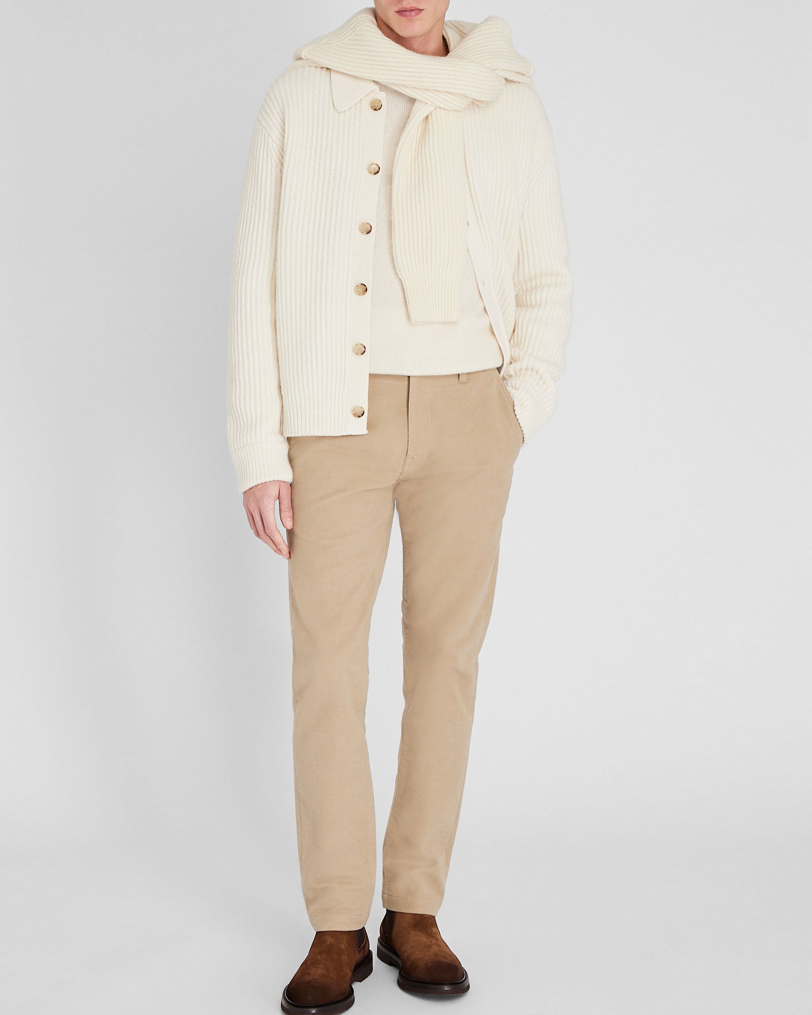 CLUB MONACO - Pantalon coupe droite en moleskine - Beige