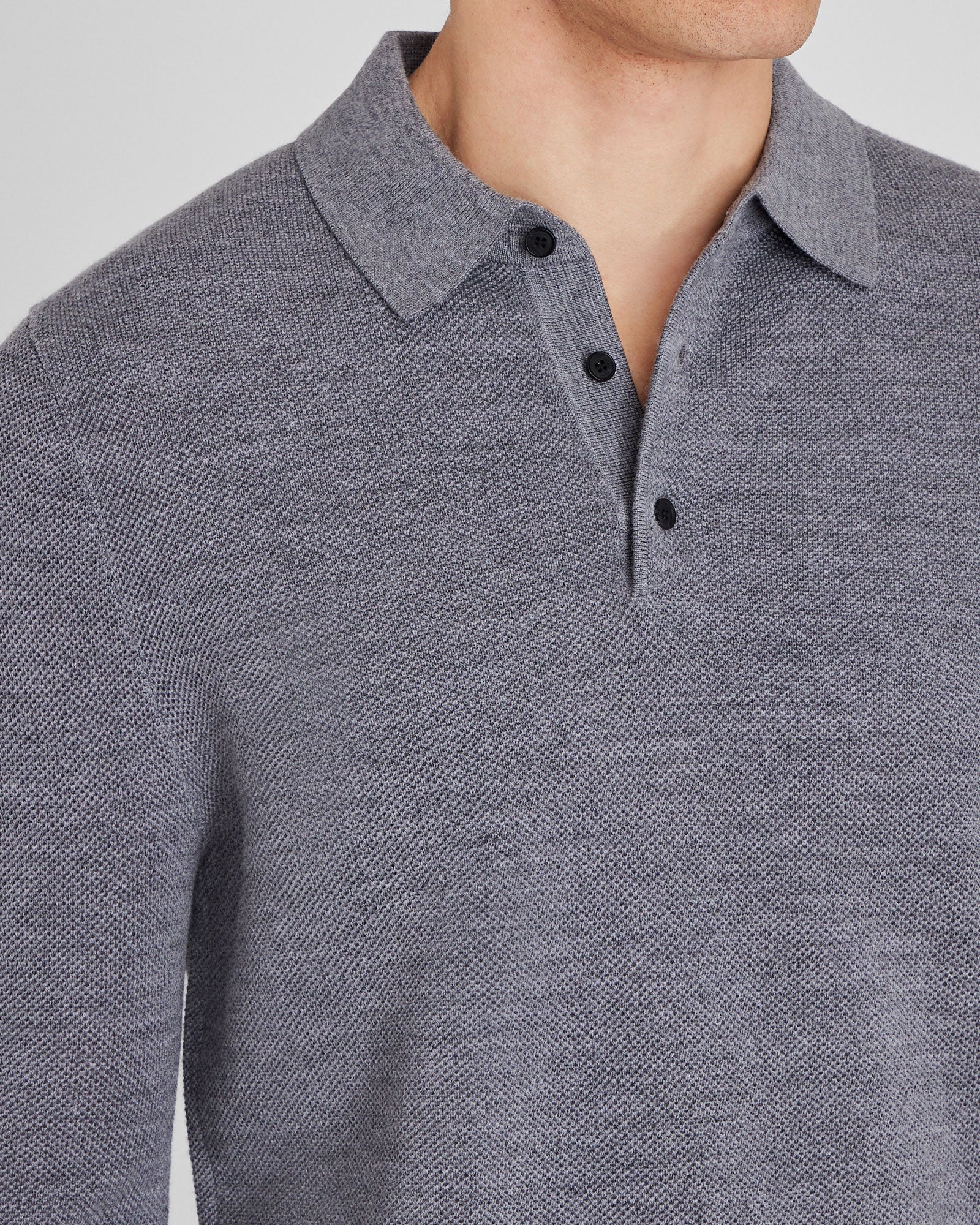 CLUB MONACO - Polo en laine à manches longues - Gris Chiné Moyen