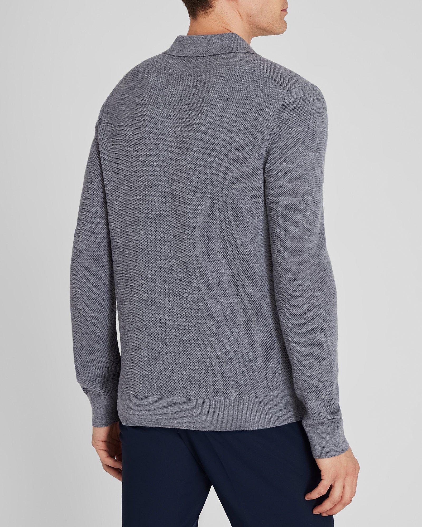 CLUB MONACO - Polo en laine à manches longues - Gris Chiné Moyen