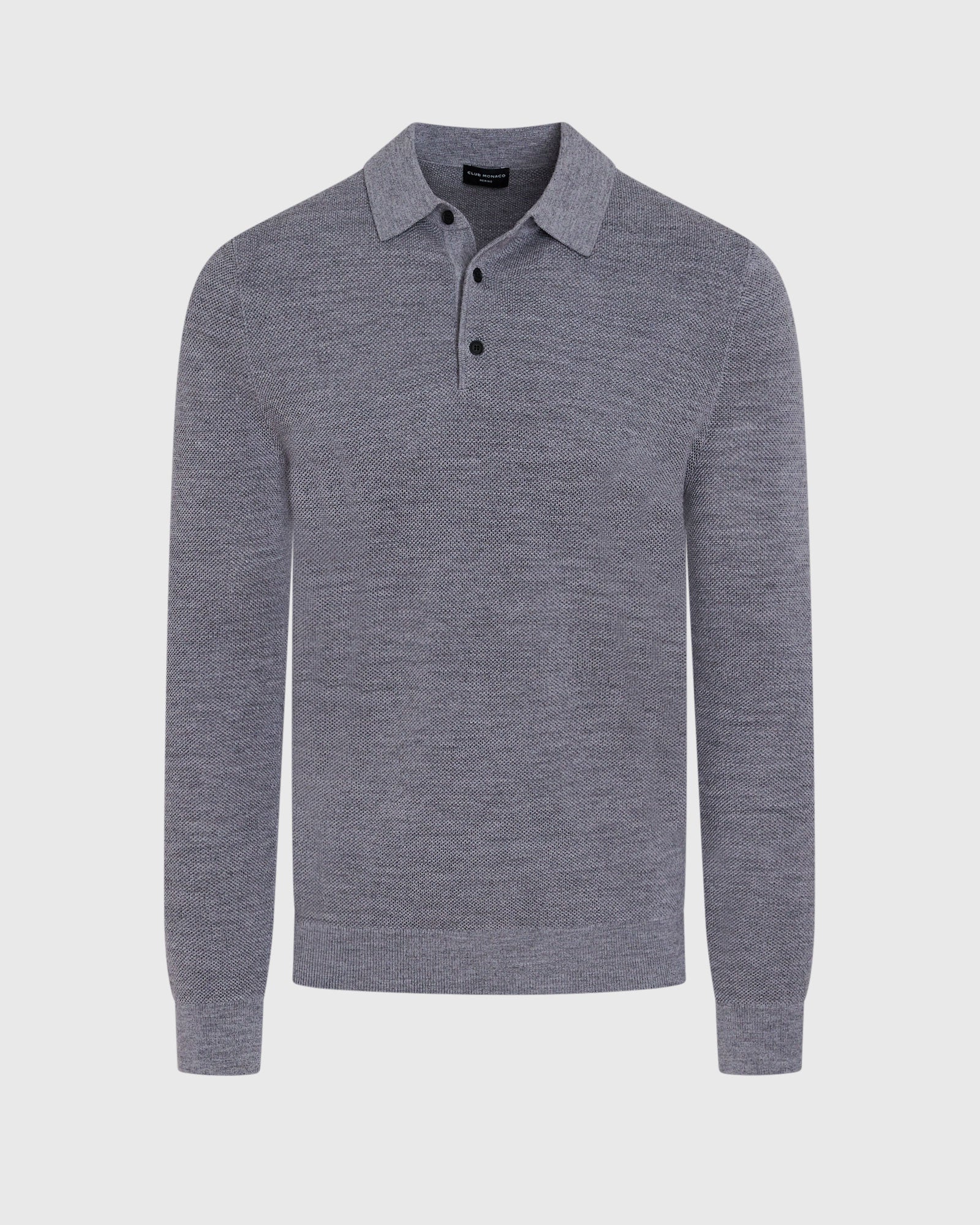 CLUB MONACO - Polo en laine à manches longues - Gris Chiné Moyen
