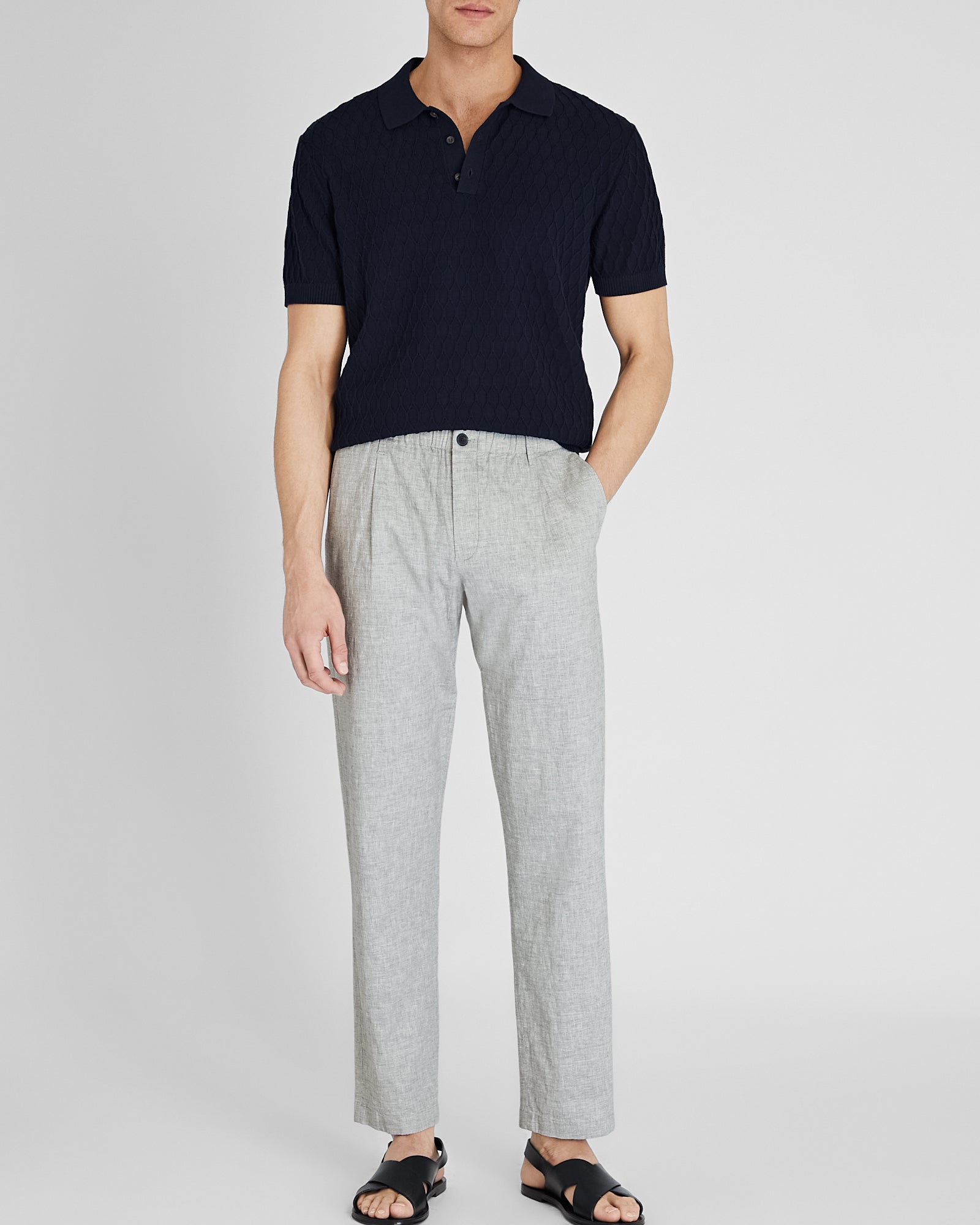 CLUB MONACO - Linen Elasticated Trouser - Bleu moyen