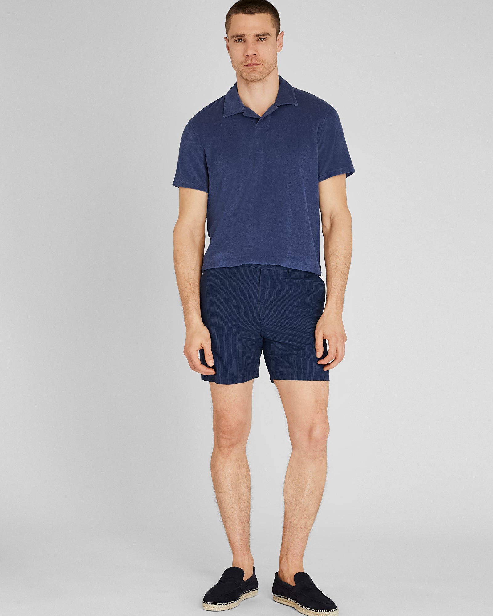 CLUB MONACO - Baxter Micro-Stripe 7” Shorts - Marine
