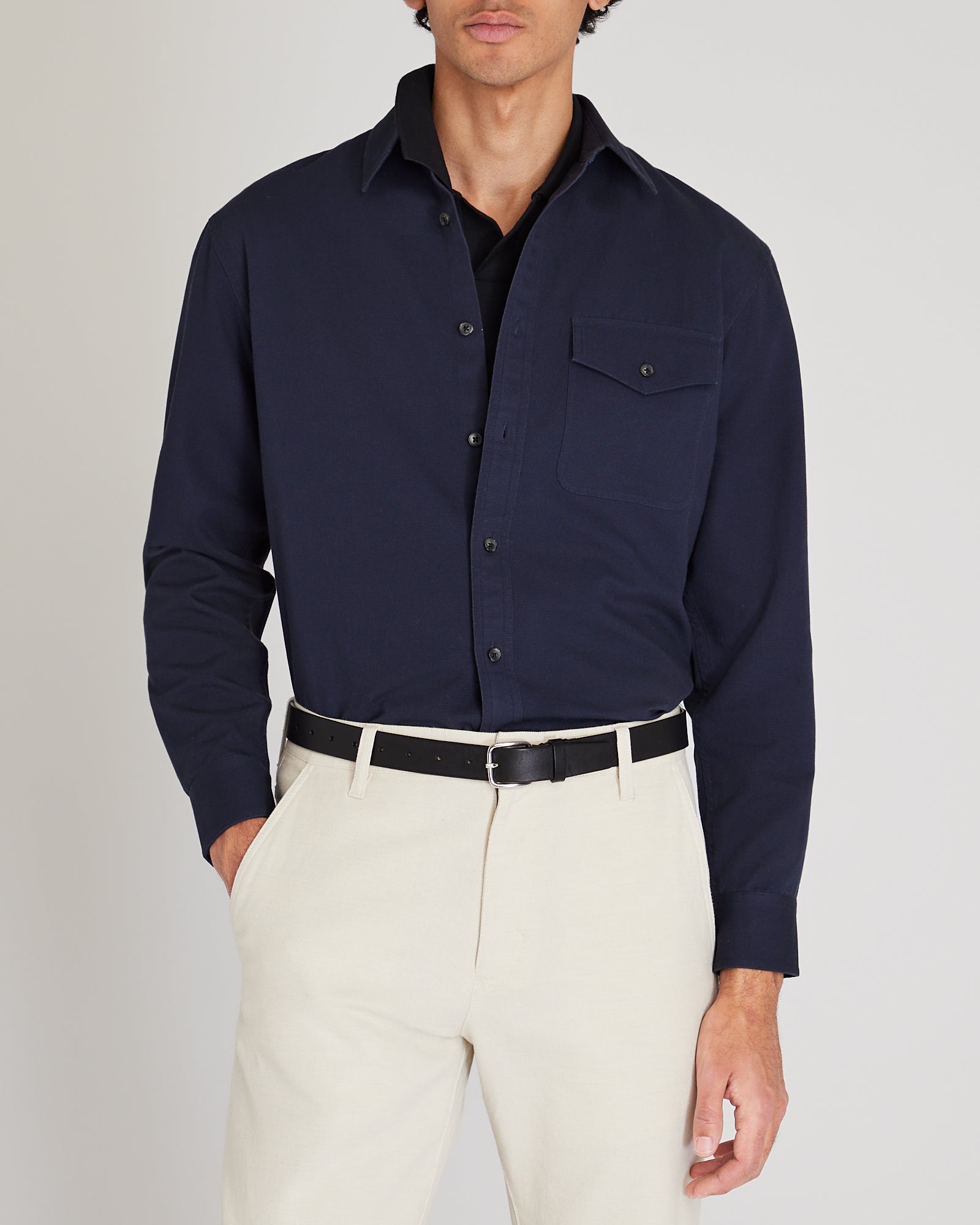 CLUB MONACO - Chemise texturée à manche longue - Bleu foncé