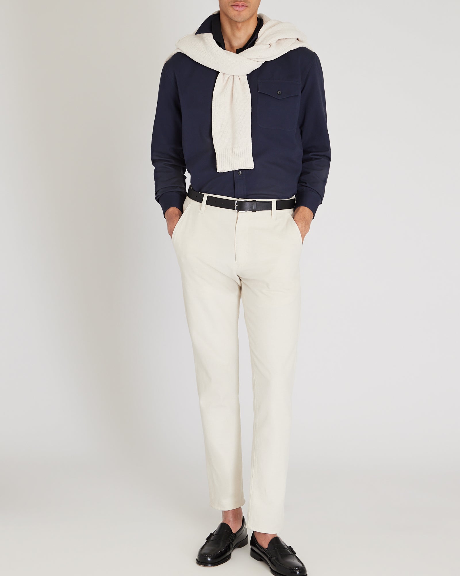 CLUB MONACO - Long-Sleeve Standard Texture Shirt - Dark Blue