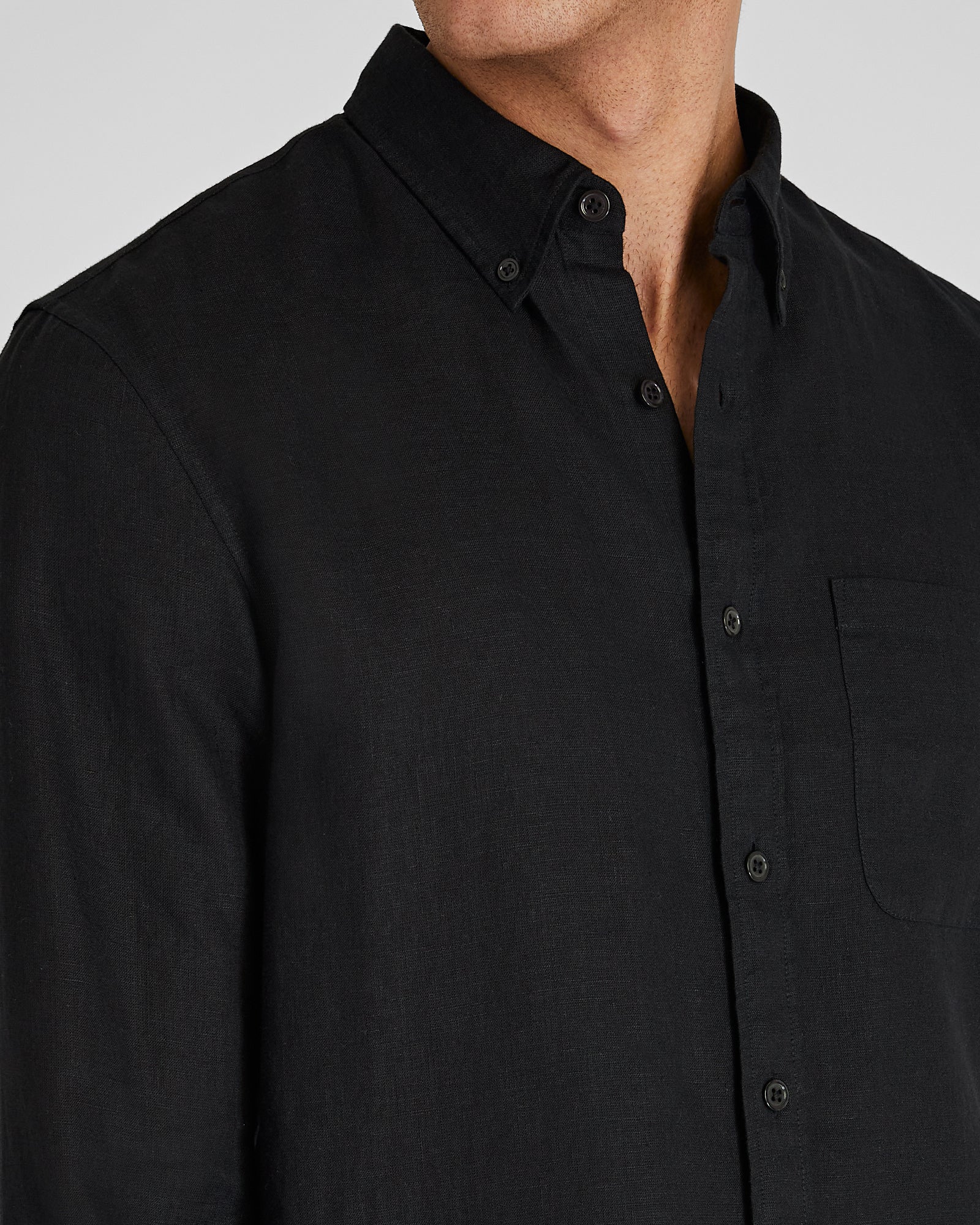 CLUB MONACO - Slim Long-Sleeve Button-Down Linen Shirt - Black