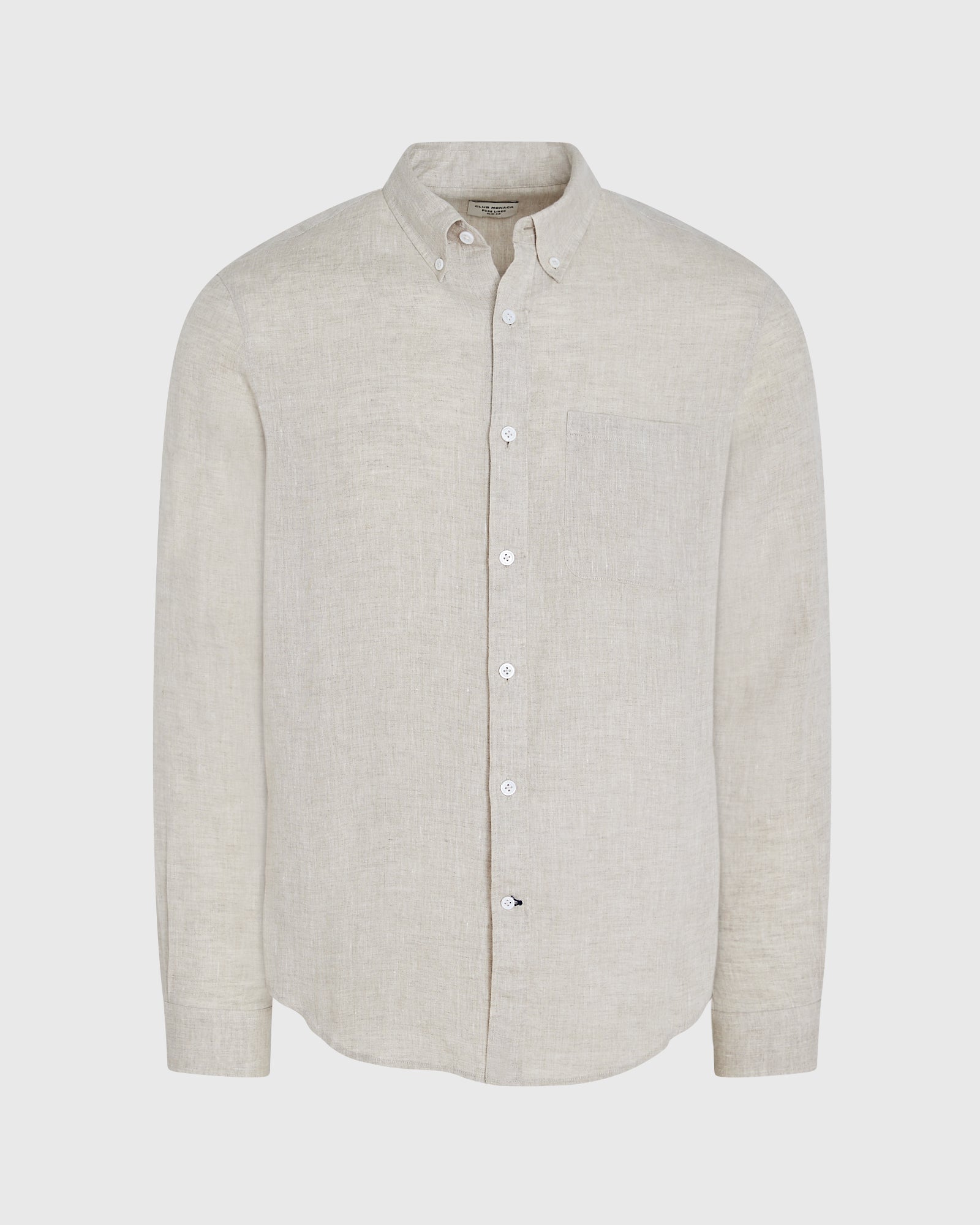 CLUB MONACO - Chemise ajustée en lin à manches longues et col boutonné - Mélange beige