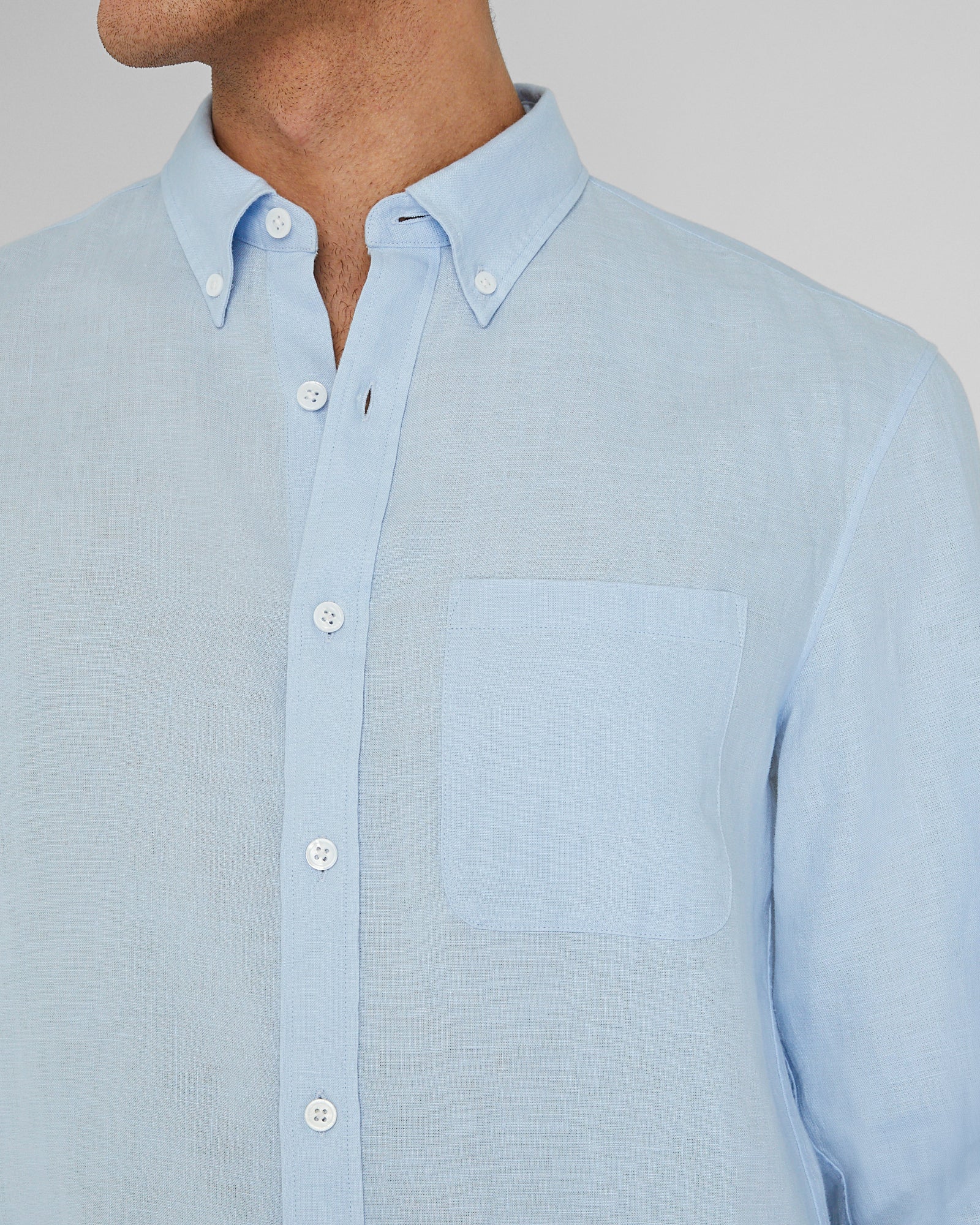 CLUB MONACO - Slim Long-Sleeve Button-Down Linen Shirt - Light Blue