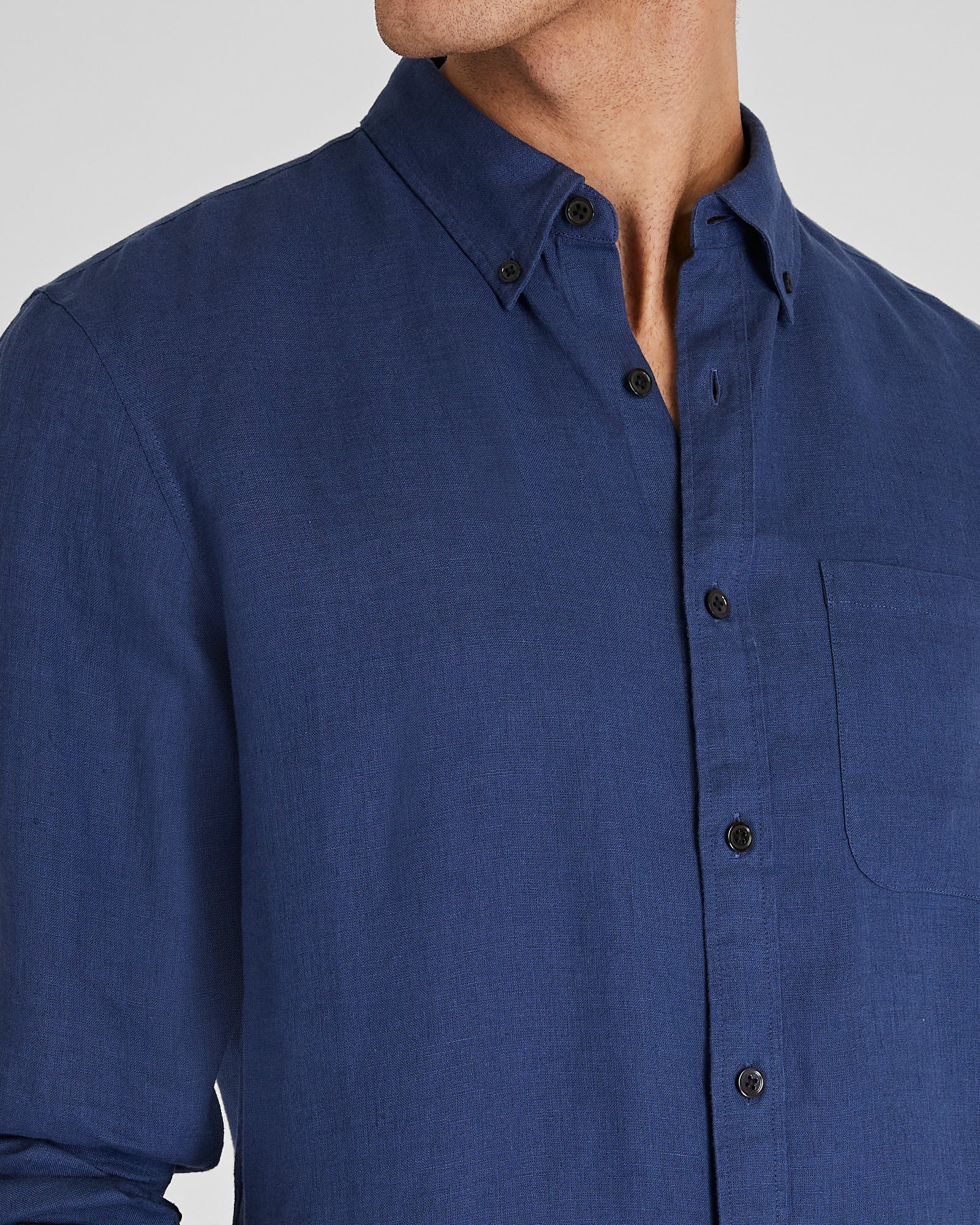 CLUB MONACO - Slim Long-Sleeve Button-Down Linen Shirt - Medium Blue