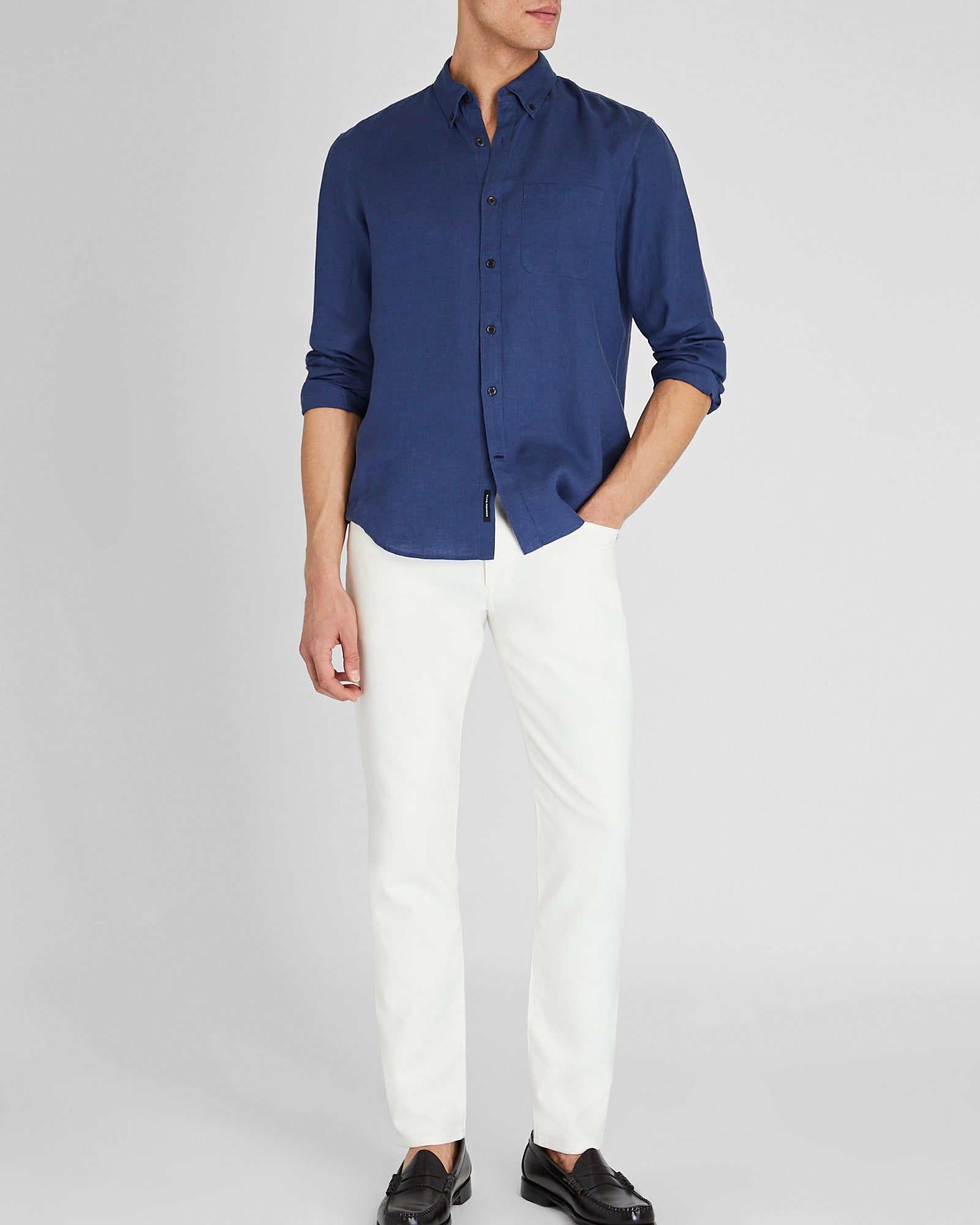 CLUB MONACO - Slim Long-Sleeve Button-Down Linen Shirt - Medium Blue