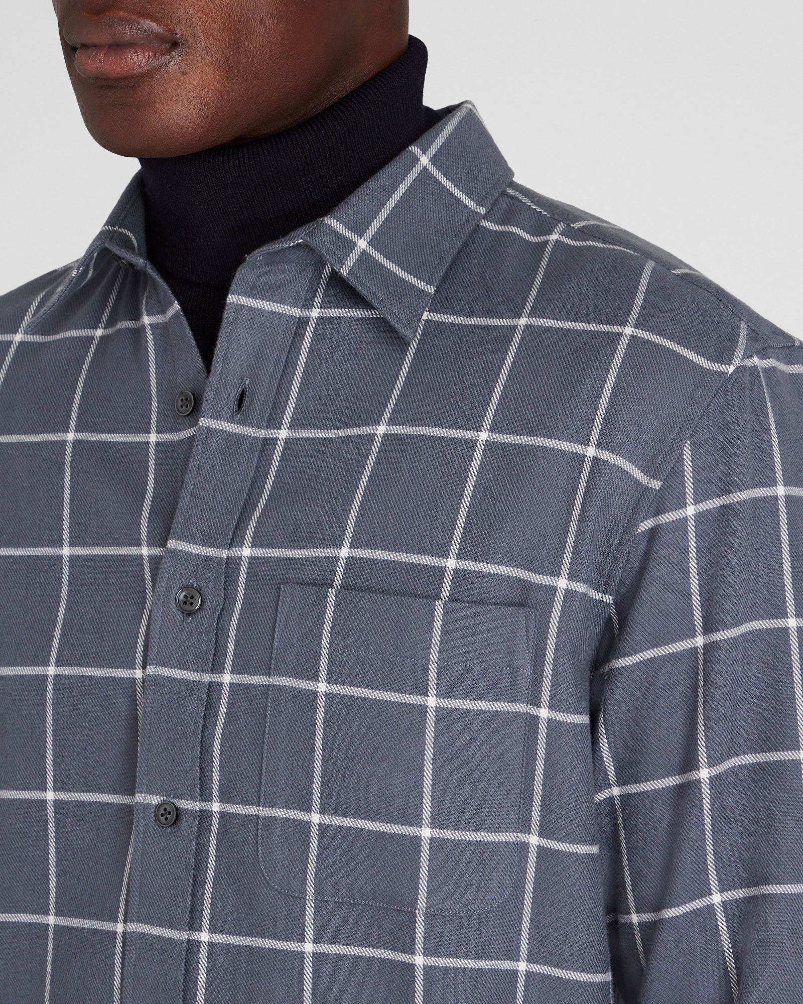 CLUB MONACO - Windowpane Lightweight Flannel Shirt - Grey