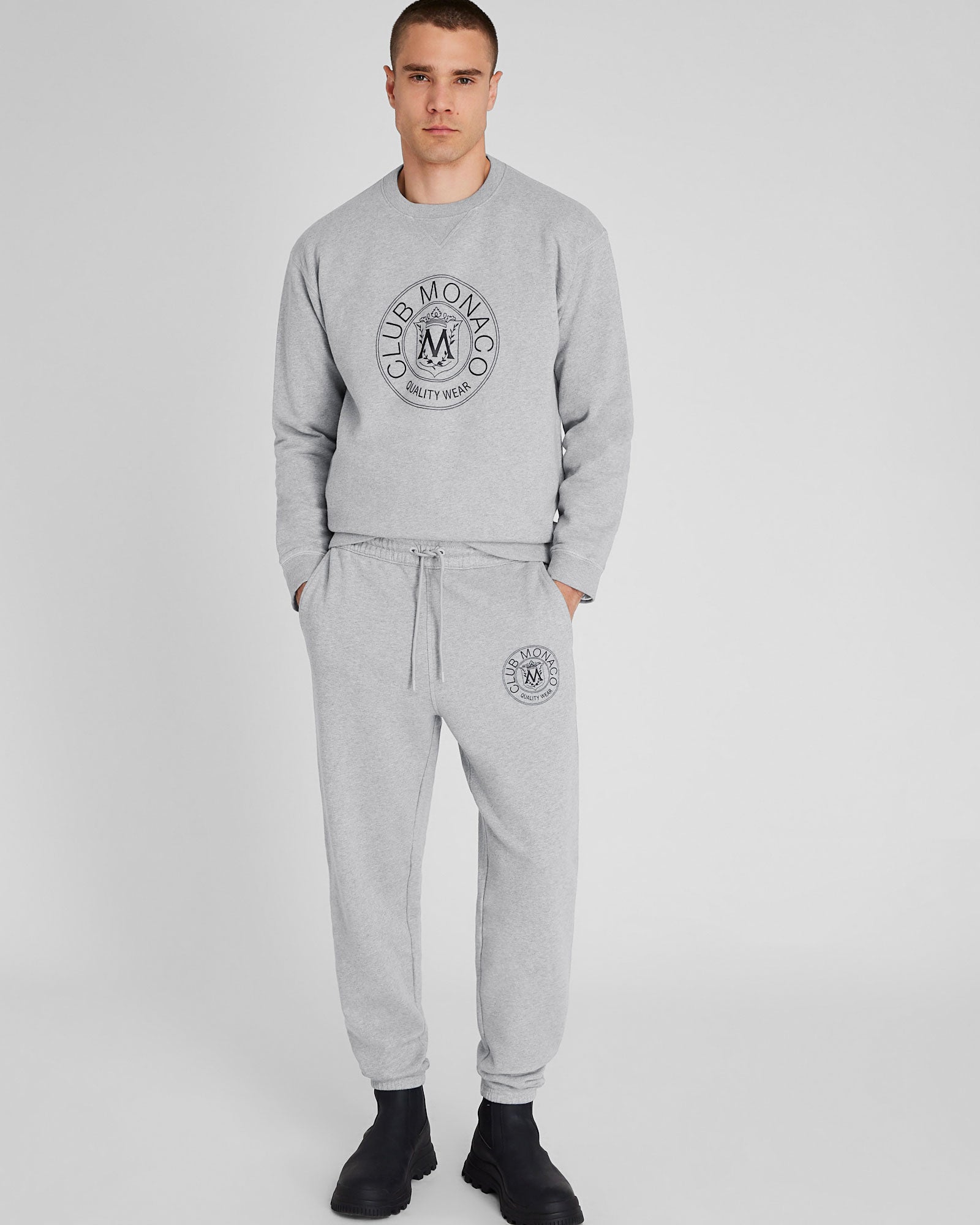 CLUB MONACO - Pantalon de survêtement Crest - Gris Chiné