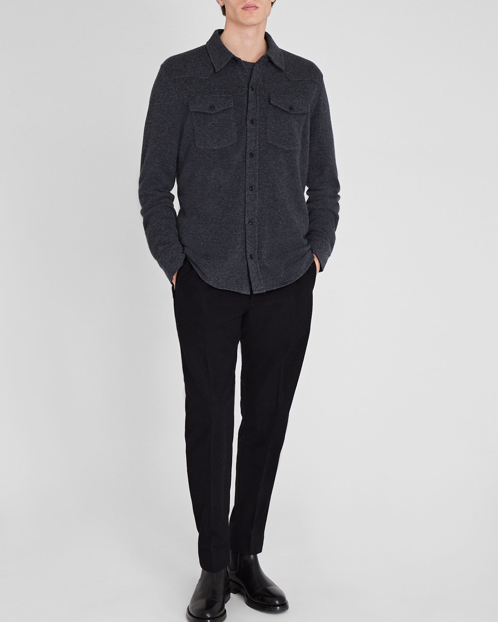 CLUB MONACO - Cashmere Sweater Shirt - Charcoal