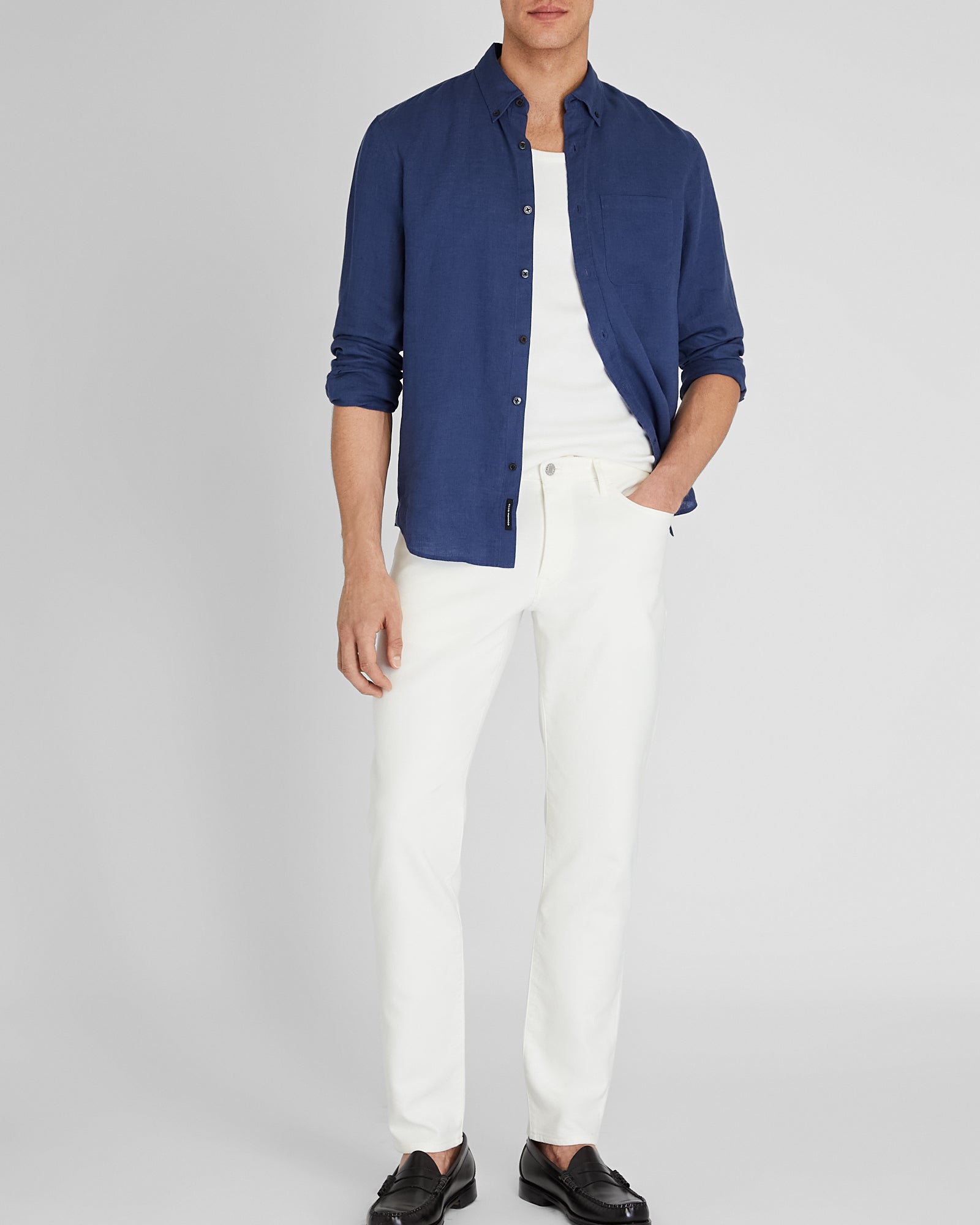 CLUB MONACO - Pantalon 5 poches Connor - Blanc Cassé