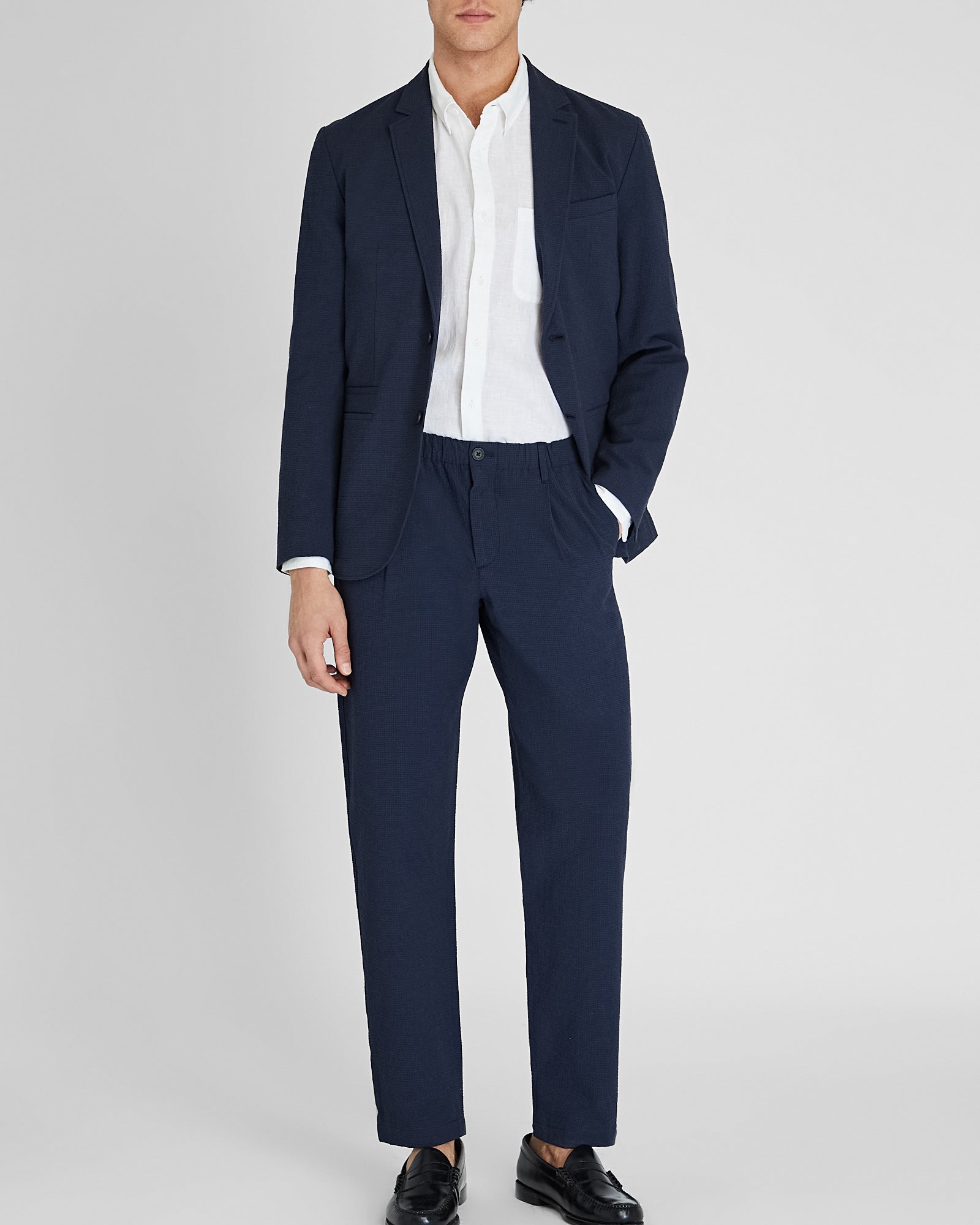 CLUB MONACO - Pantalon gaufré extensible - Marine