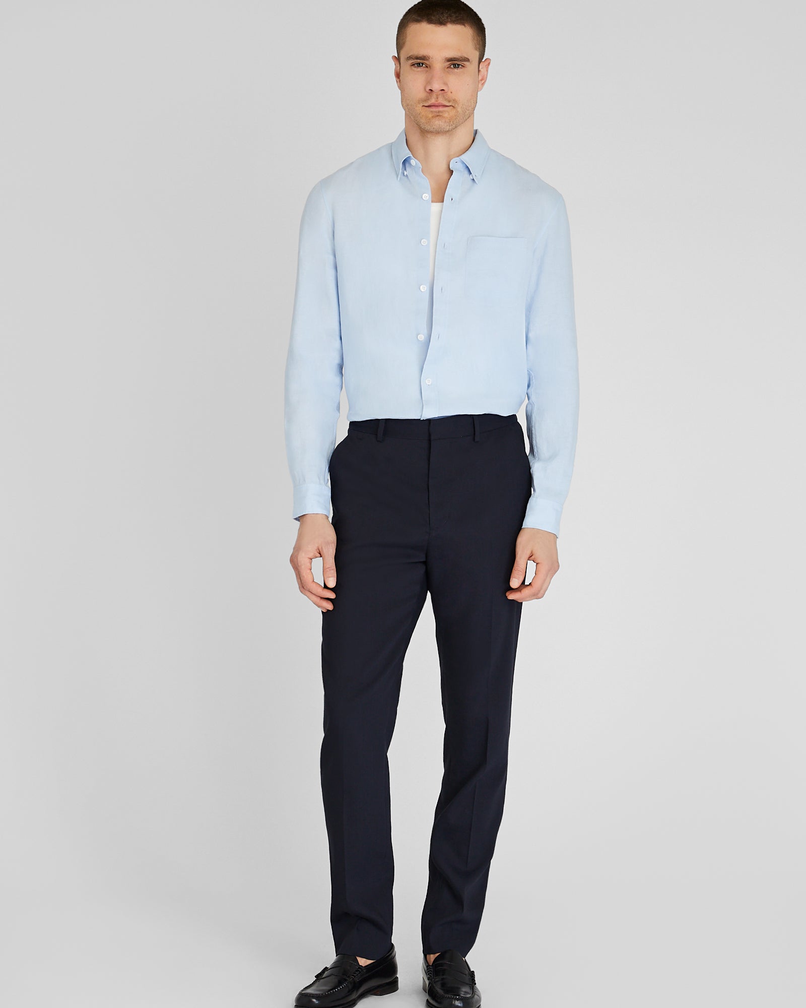 CLUB MONACO - Pantalon de costume extensible en lin - Marine foncé