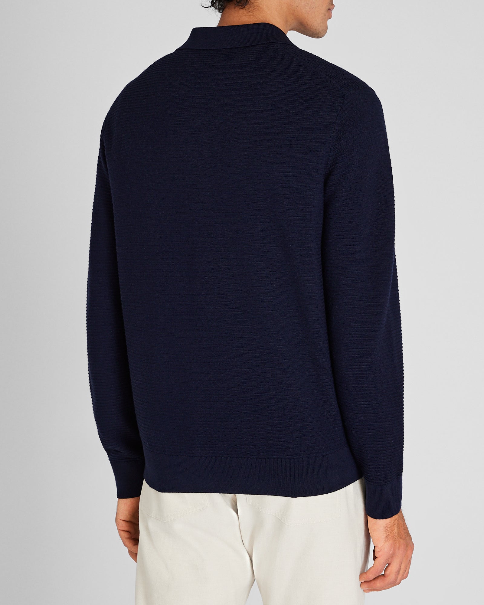 CLUB MONACO - Long-Sleeve Textured Johnny Collar Polo - Navy