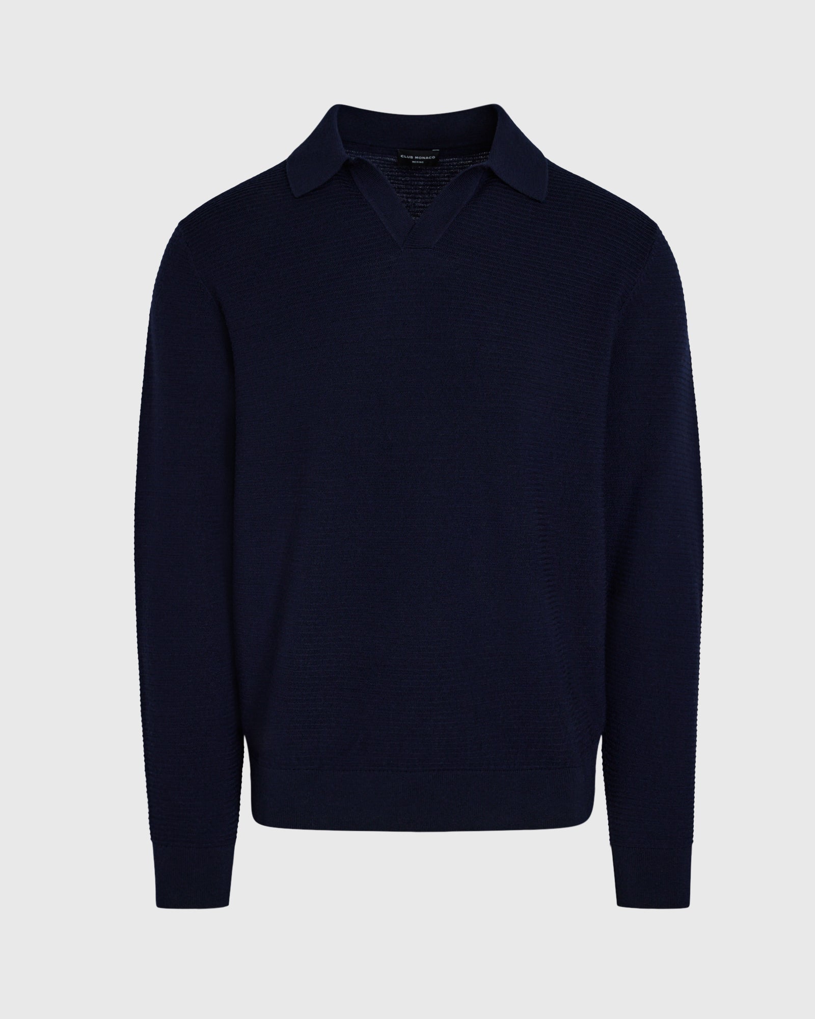 CLUB MONACO - Long-Sleeve Textured Johnny Collar Polo - Navy