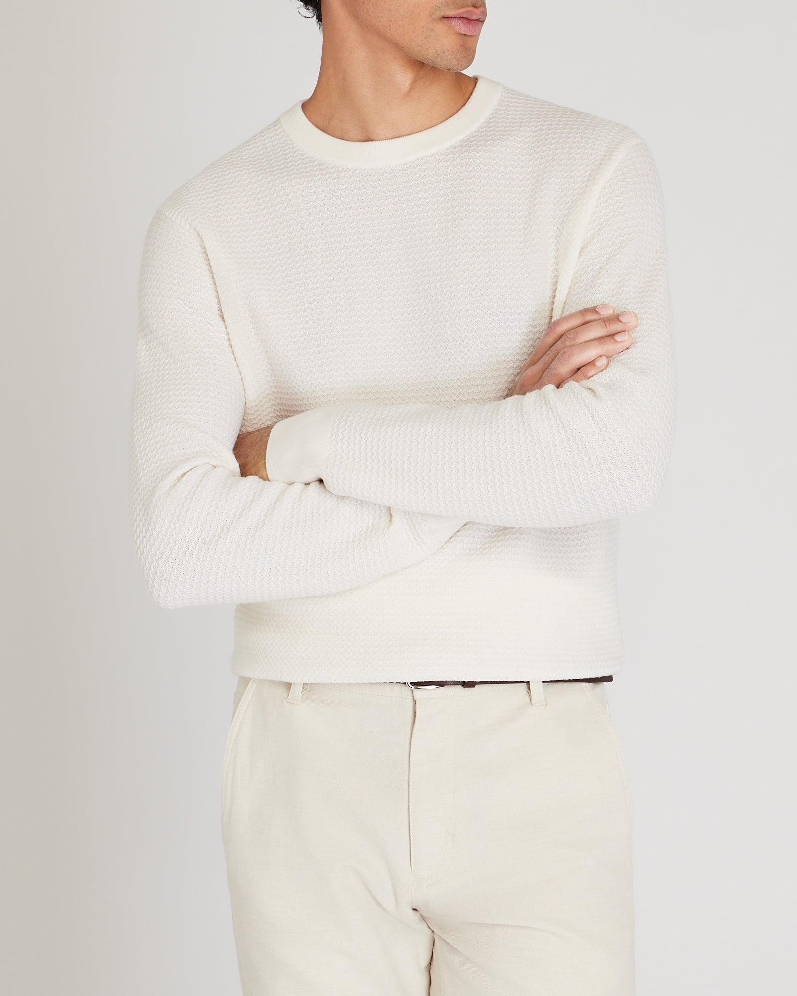 CLUB MONACO - T-shirt ras du cou texturé raffiné à manches longues - Blanc Cassé