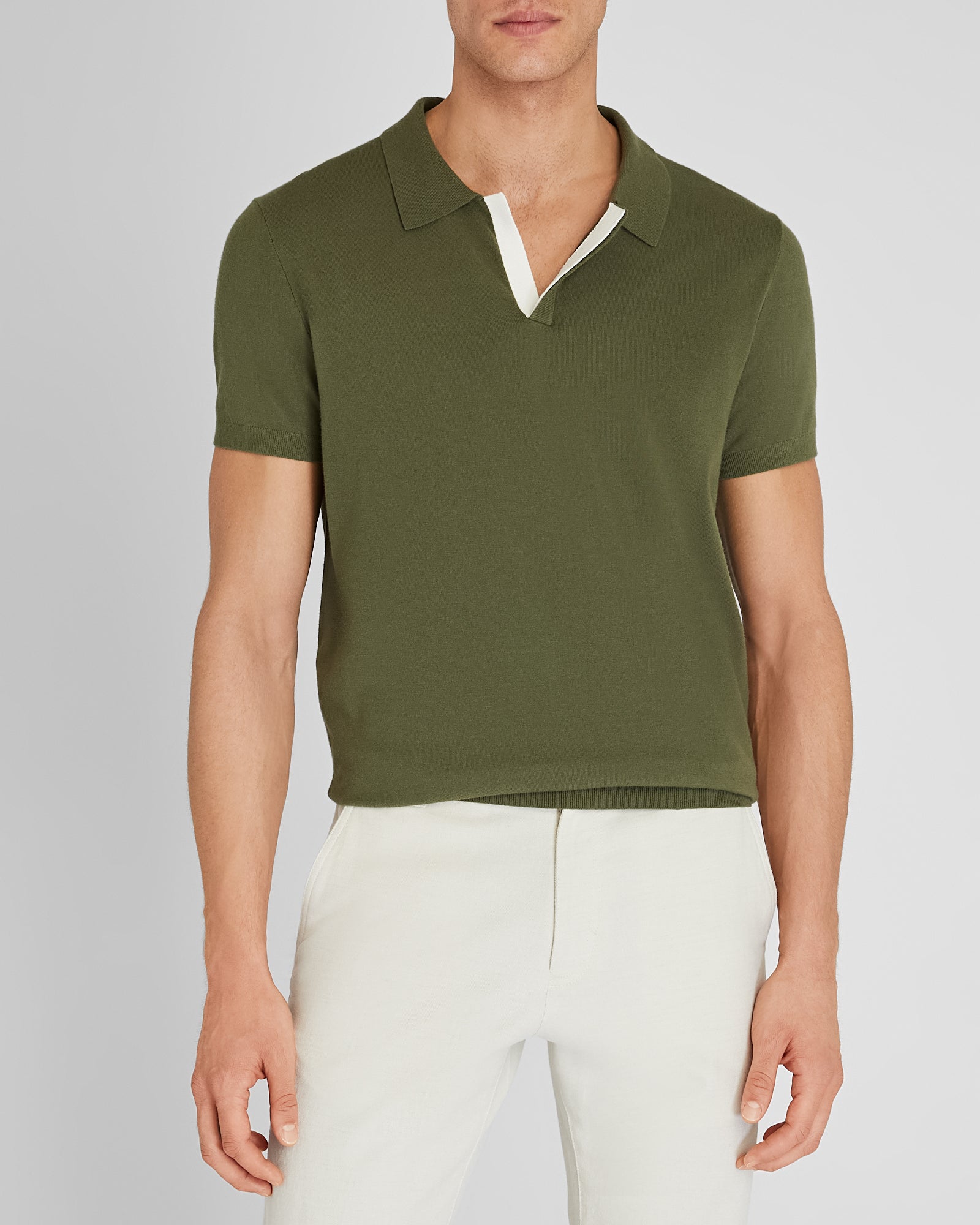 CLUB MONACO - Short-Sleeve Tech Contrast Johnny Collar Polo - Olive