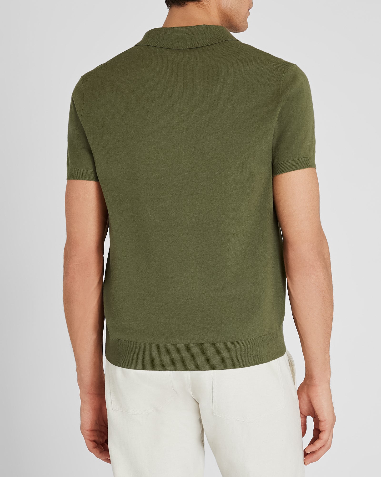CLUB MONACO - Short-Sleeve Tech Contrast Johnny Collar Polo - Olive