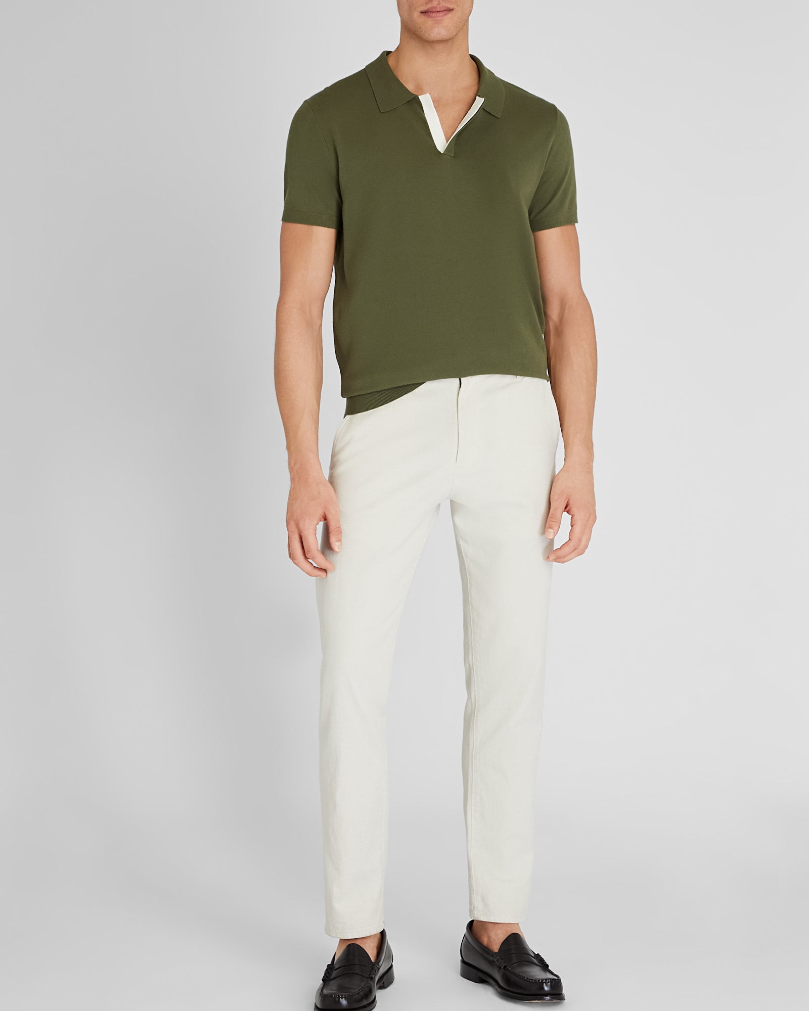 CLUB MONACO - Short-Sleeve Tech Contrast Johnny Collar Polo - Olive