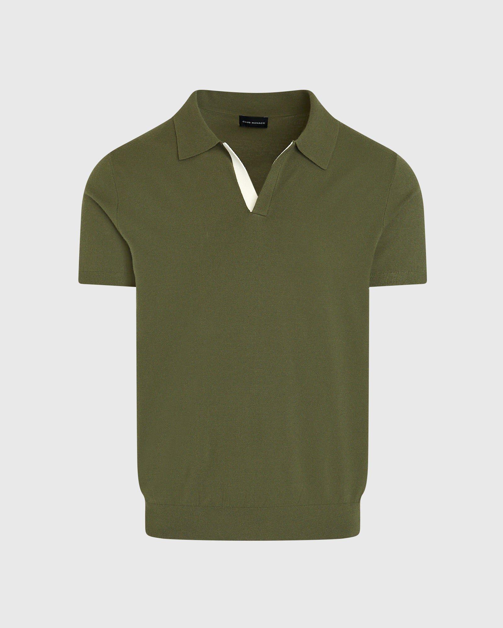 CLUB MONACO - Short-Sleeve Tech Contrast Johnny Collar Polo - Olive